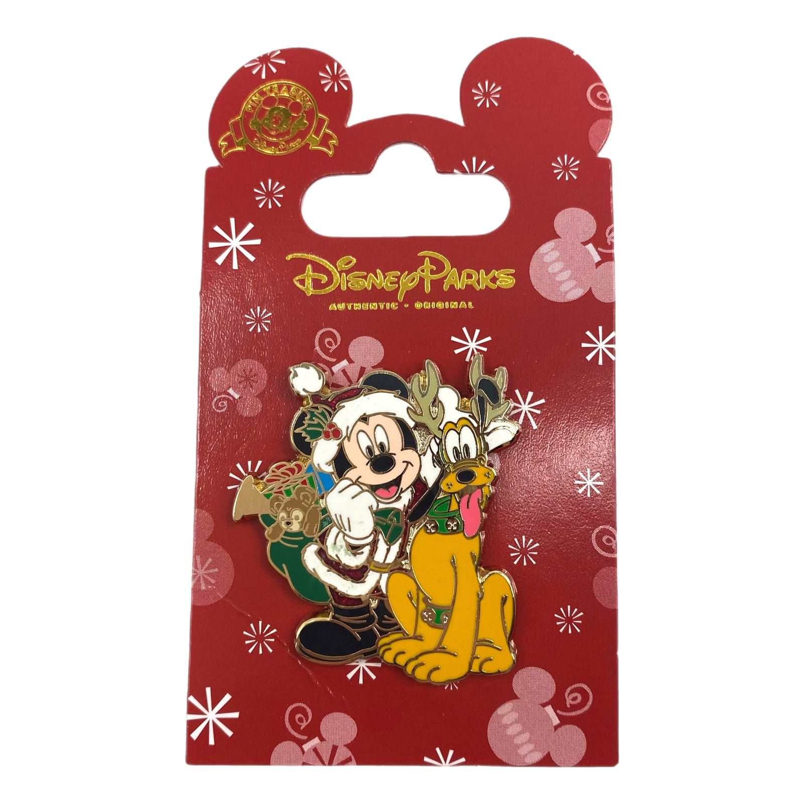 Disney Gold Mickey Mouse & Pluto Christmas Collectible Pin
