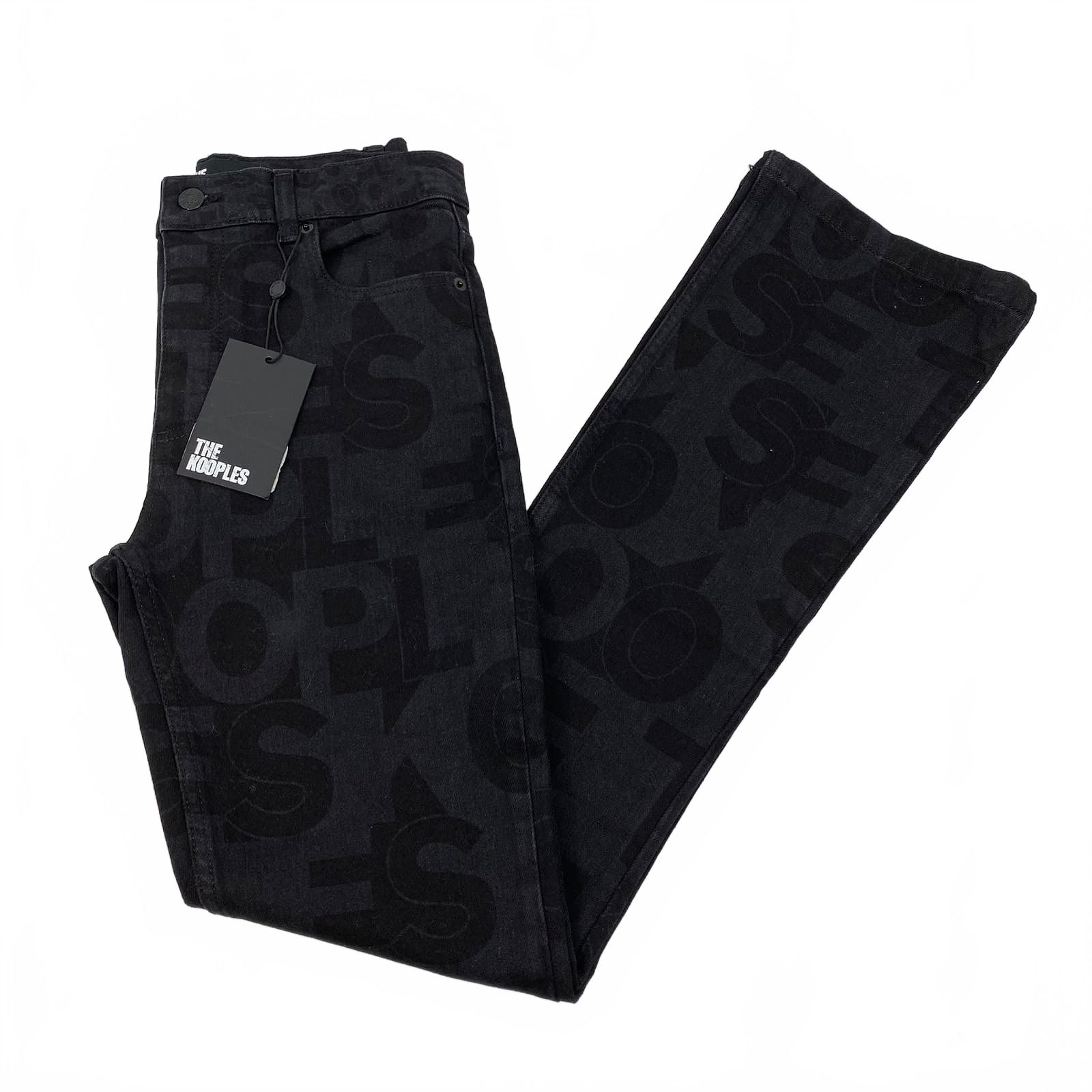 The Kooples Black Printed Cotton Blend Flare Jeans