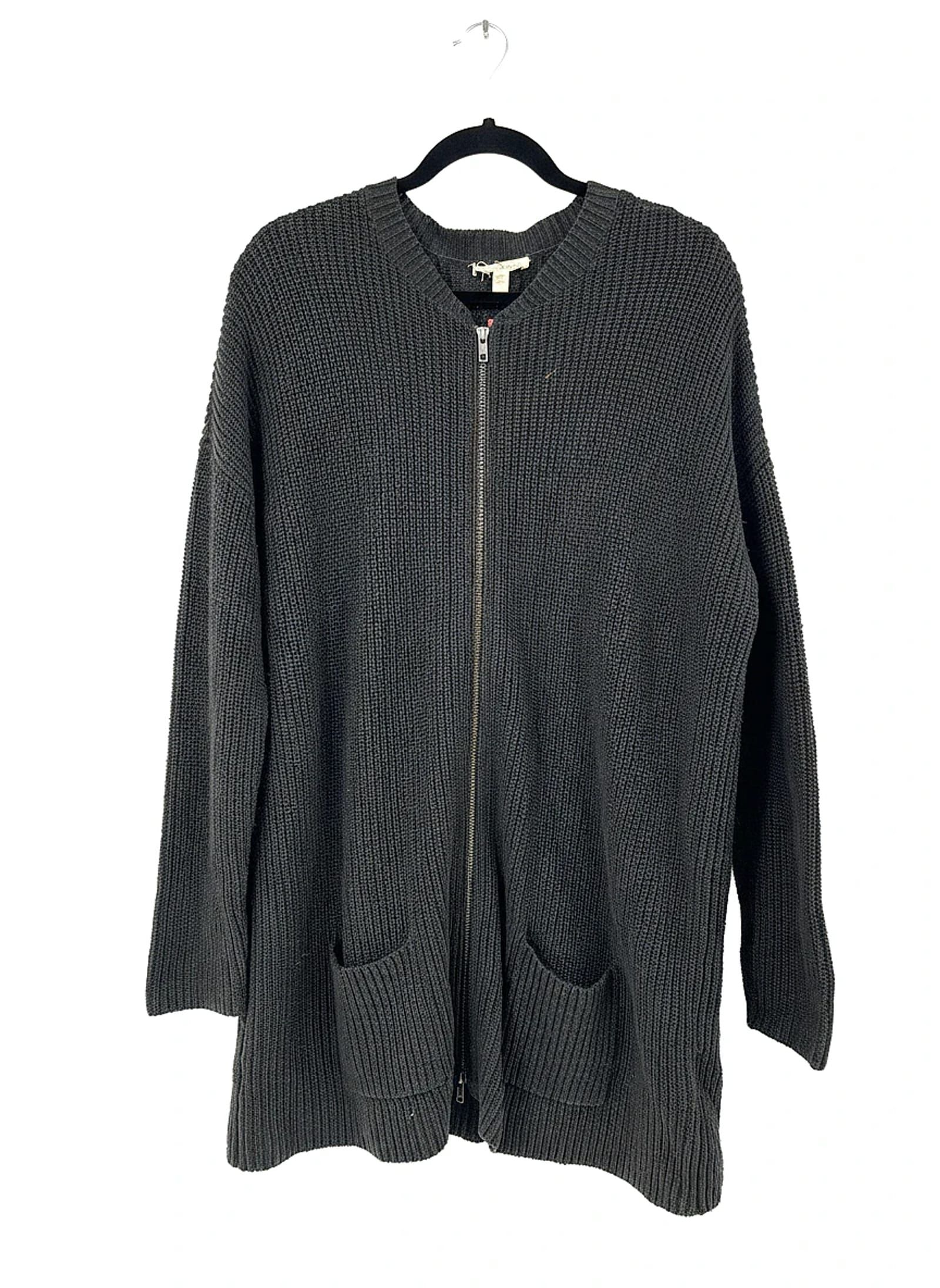 Eileen Fisher Black Cotton Cashmere Knit Zip Up