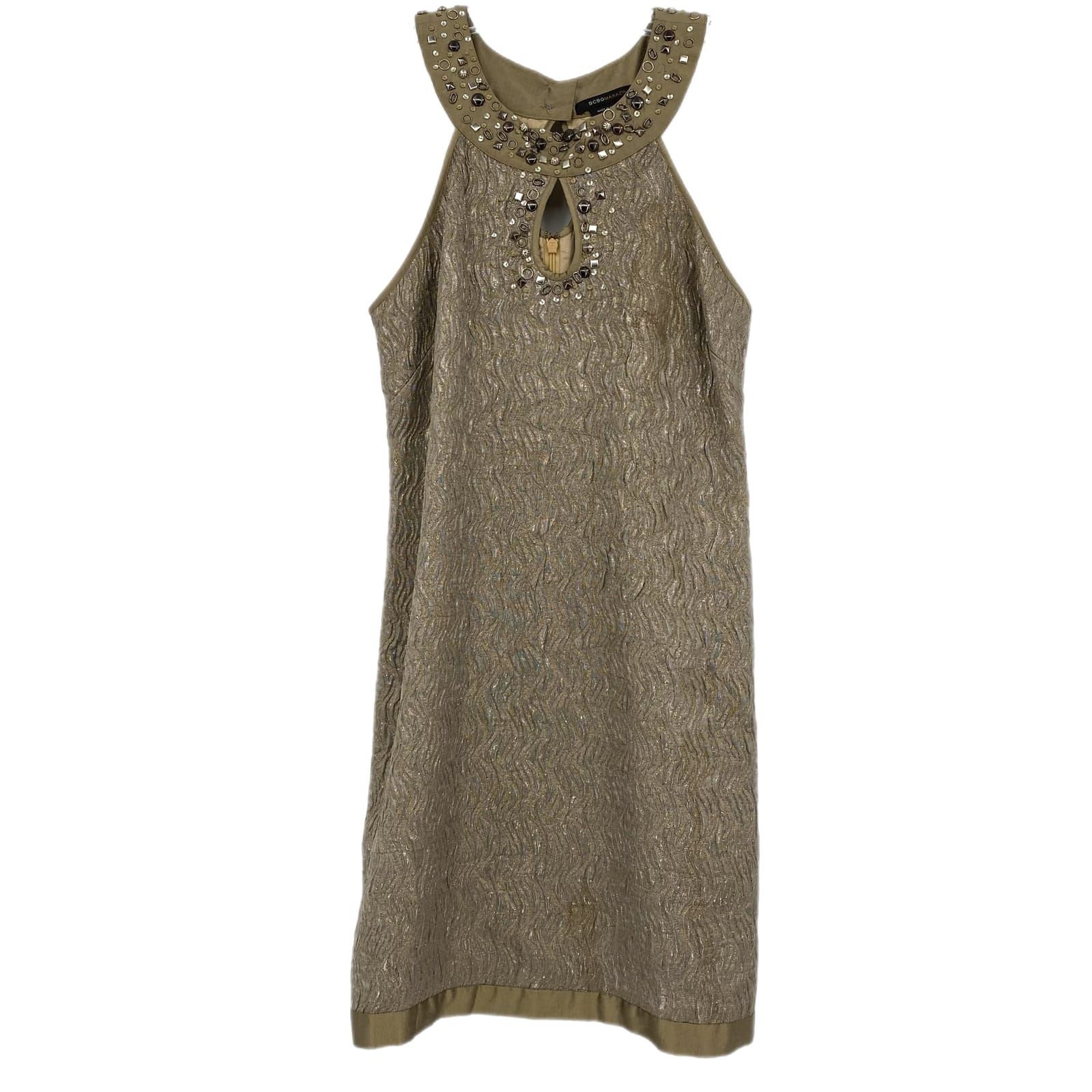 BCBGMaxAzria Gold Halter Mini Dress
