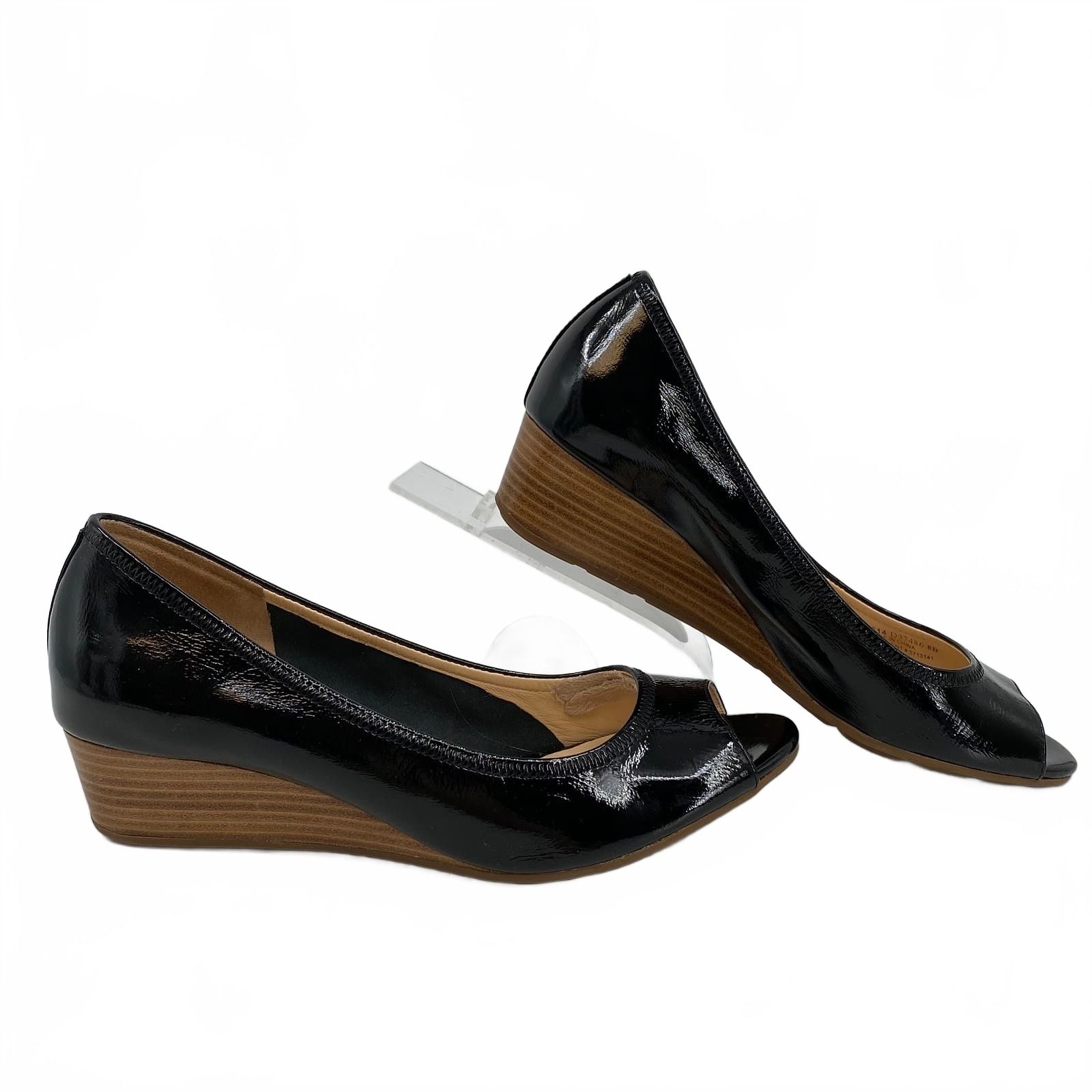 Cole Haan Black Patent Leather Air Tali Peep Toe Wedges