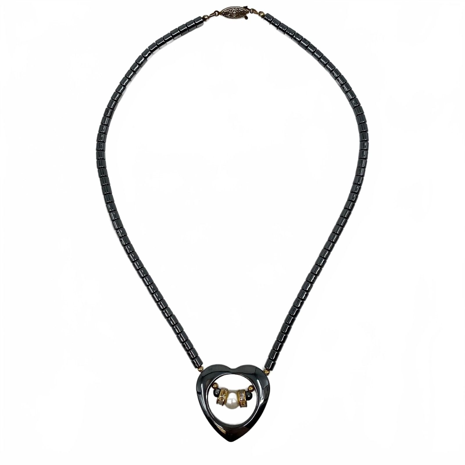 Beaded Hematite Heart Necklace