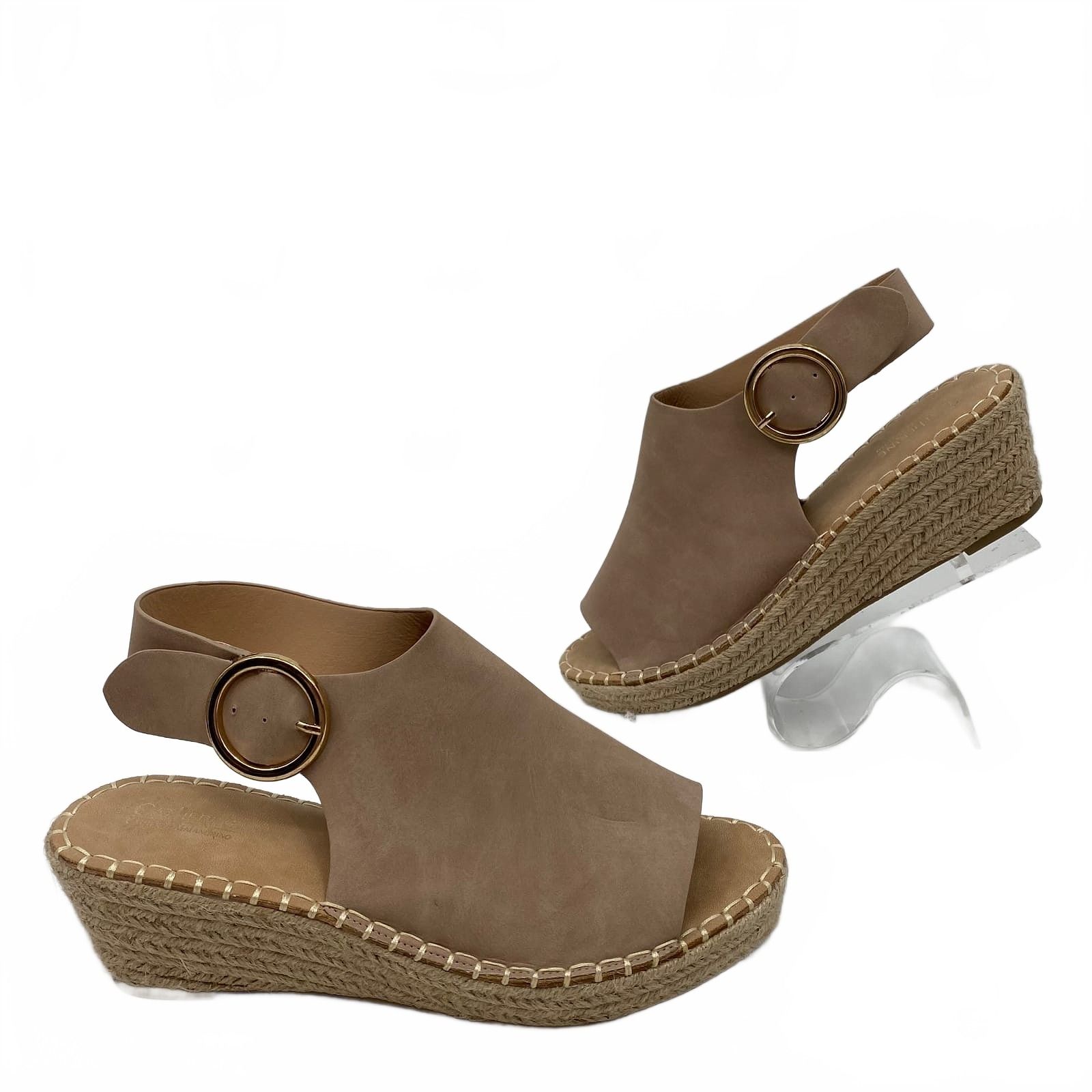 Catherine Malandrino Beige Faux Leather Wedge Espadrille