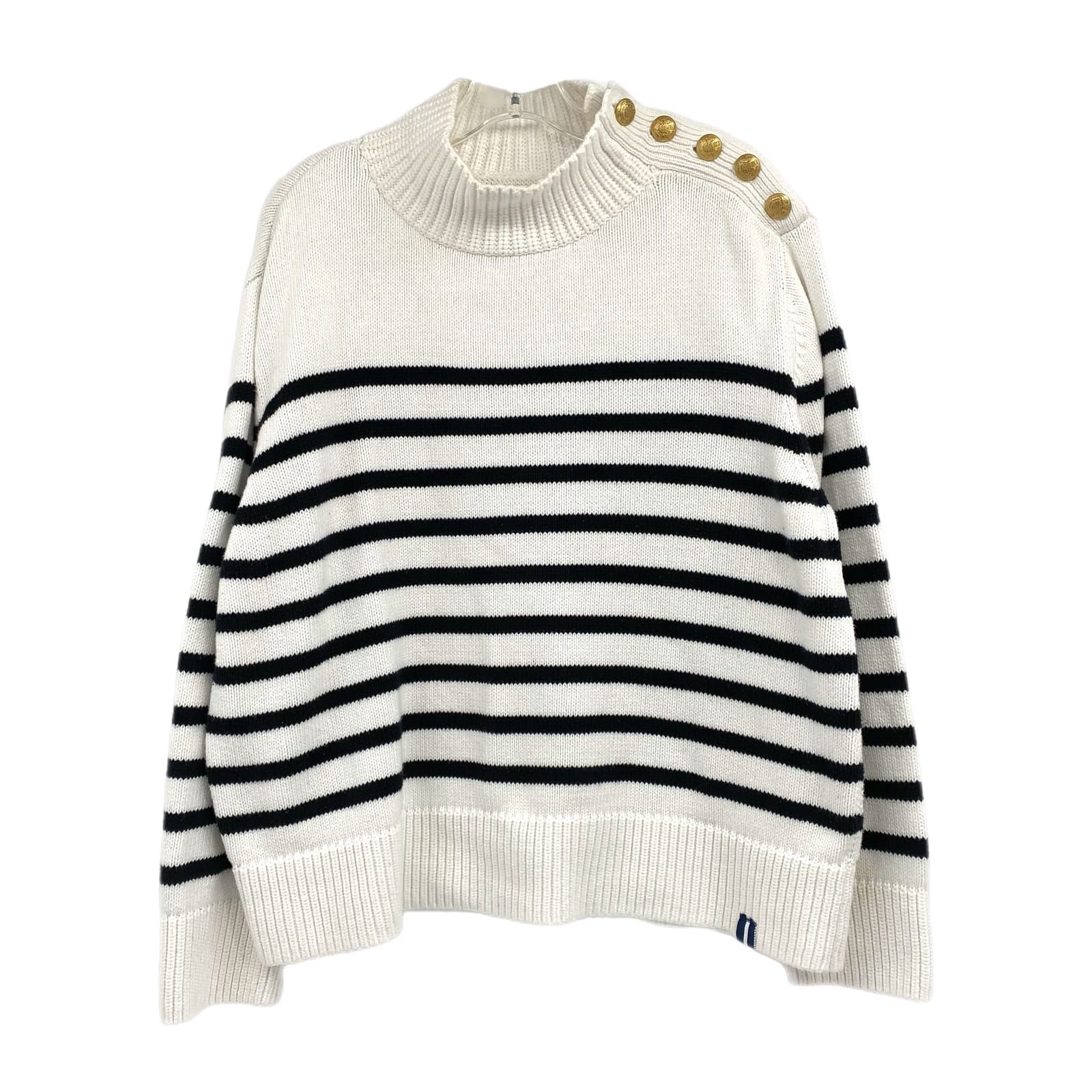 COURT & ROWE White Black Striped High Neck Knit Sweater