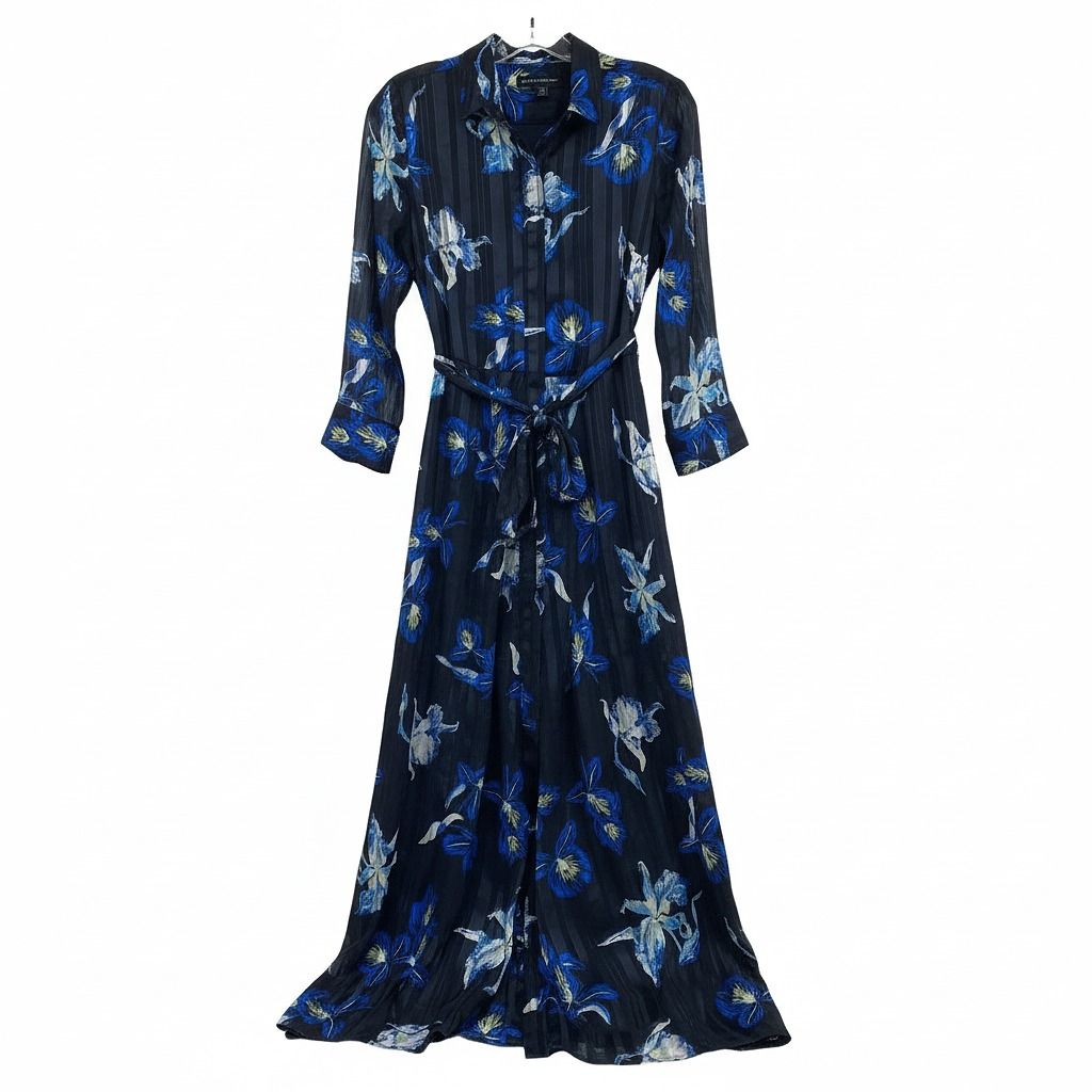 Banana Republic Blue Maxi Dress Navy Floral Button-Down