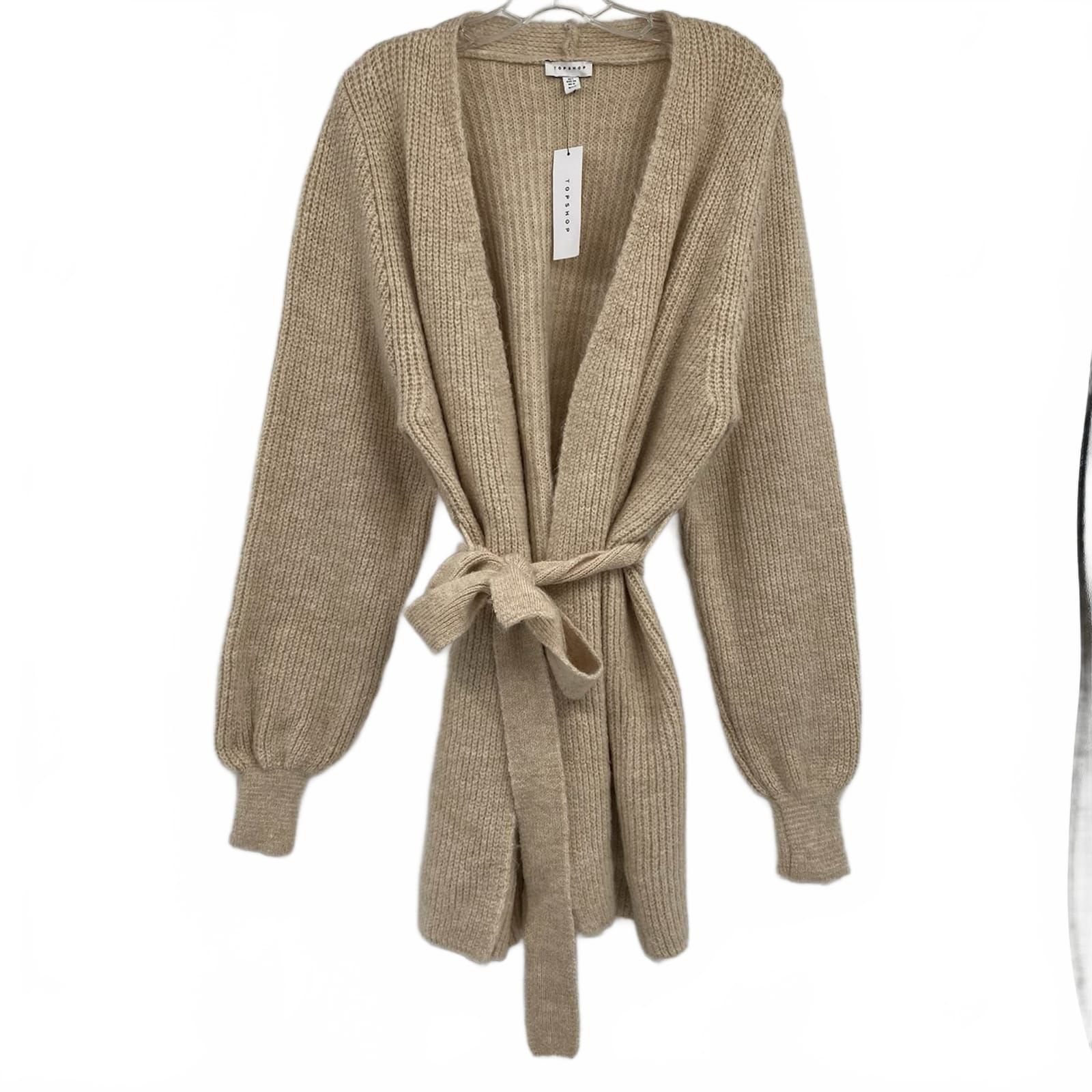 Topshop Tan Belted Knit Cardigan
