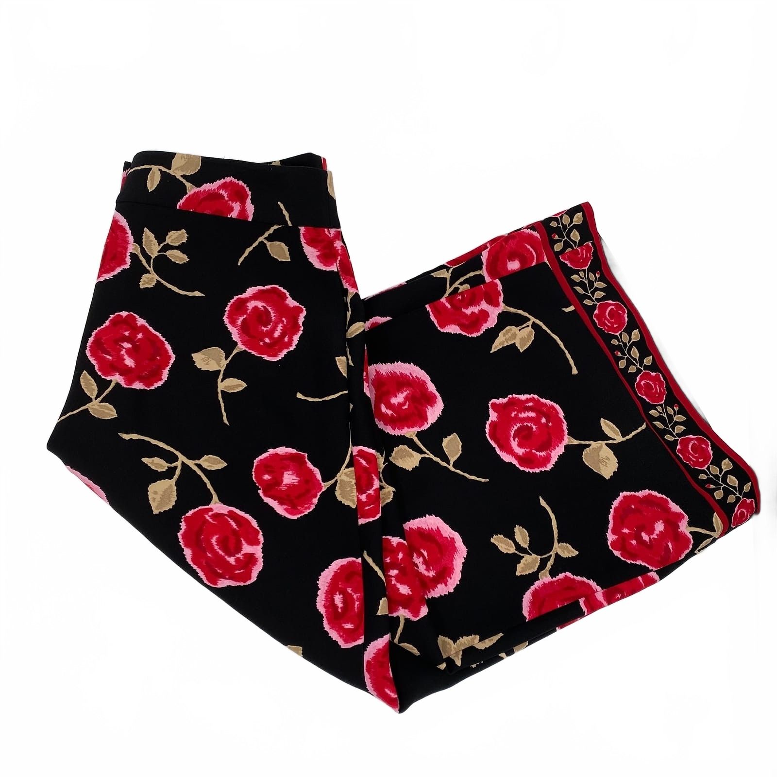 kate spade Black Pink Floral Cropped Wide Leg Pants