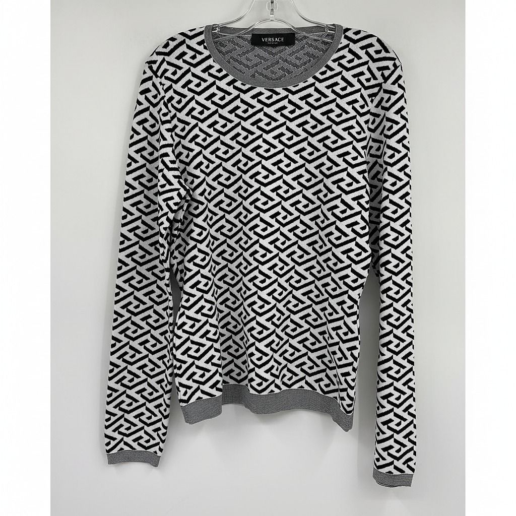 Versace White/Black Medusa Geometric Print Pullover