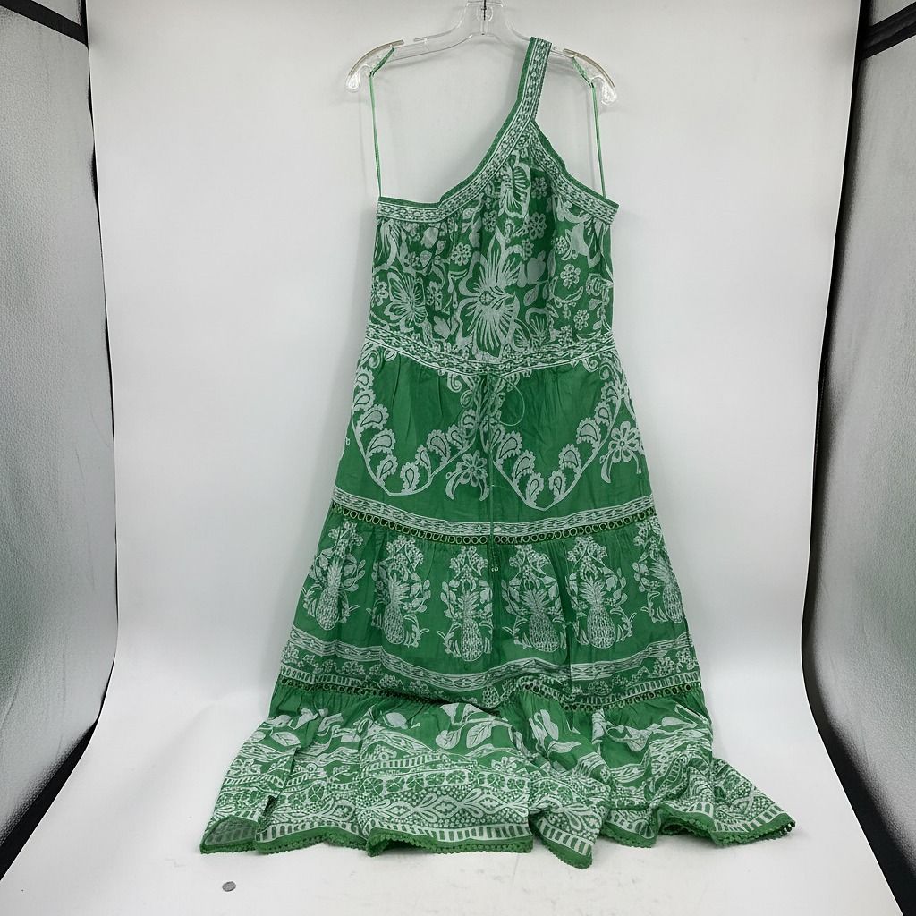 FARM Rio Green White One-Shoulder Maxi Dress