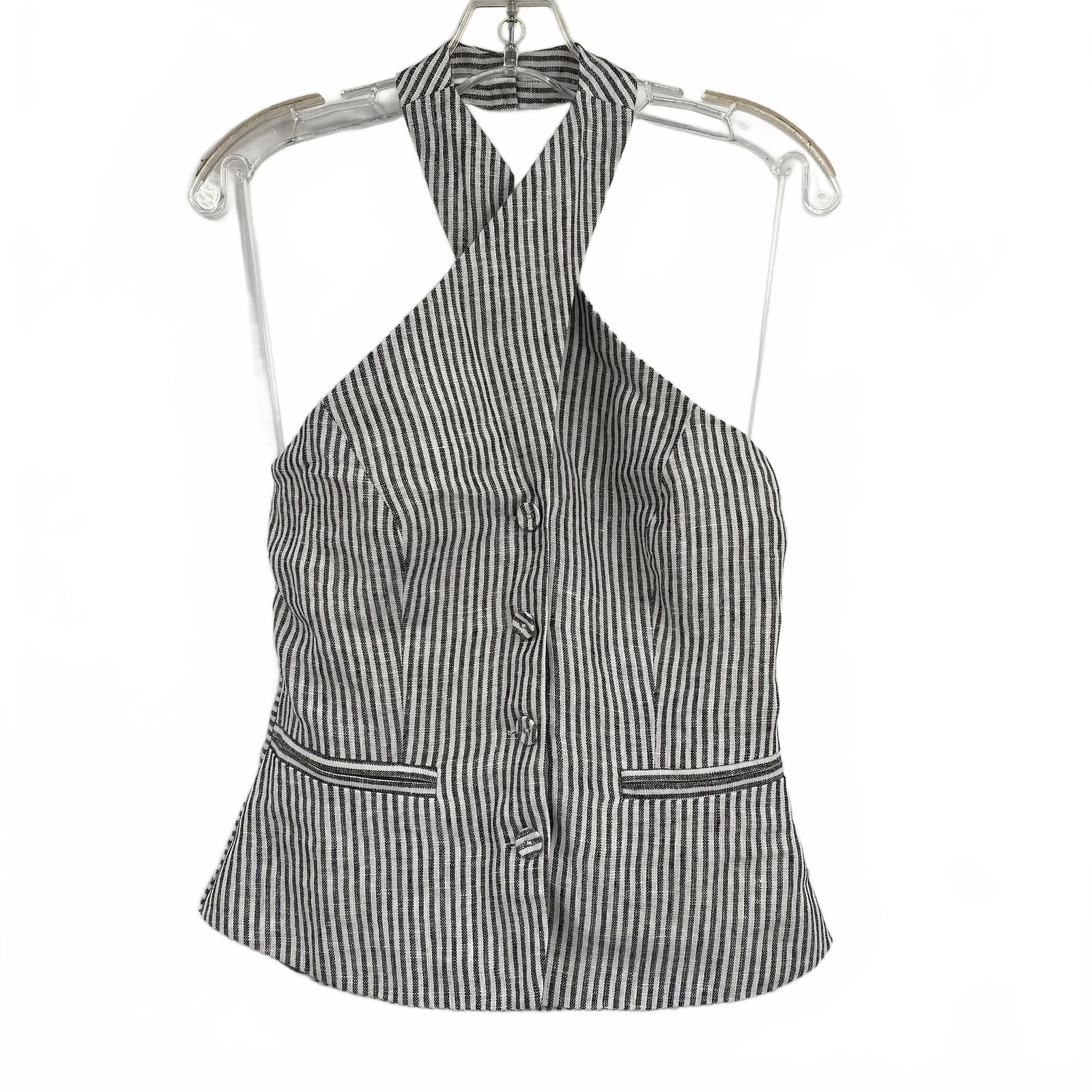 Reformation White Black Striped Button Up Halter Top