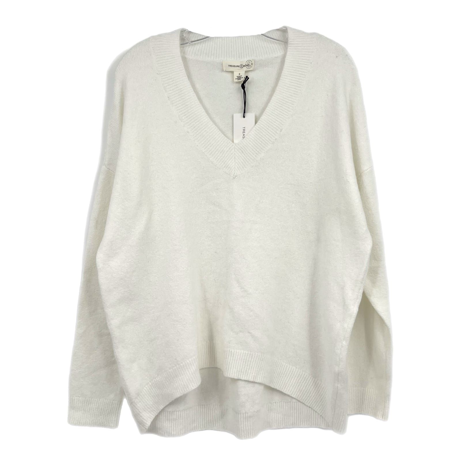 Treasure & Bond White V Neck Knit Sweater