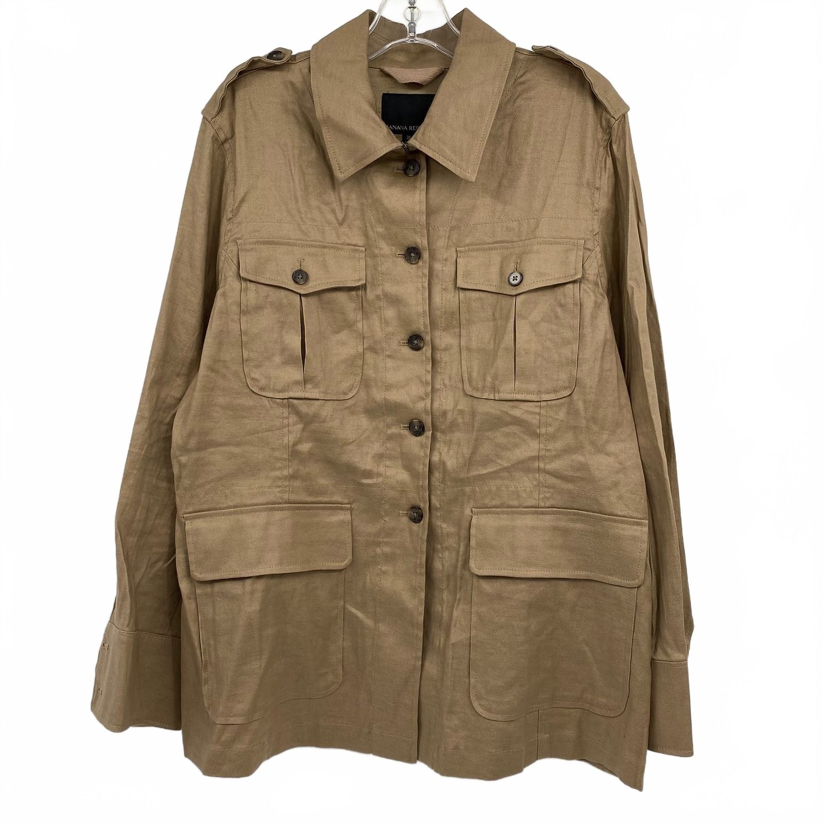 Banana Republic Tan Button-Up Linen Blend Jacket