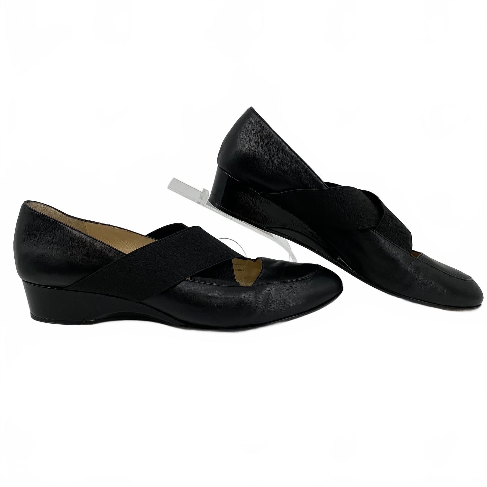 Taryn Rose Black Leather Criss-Cross Strap Loafers