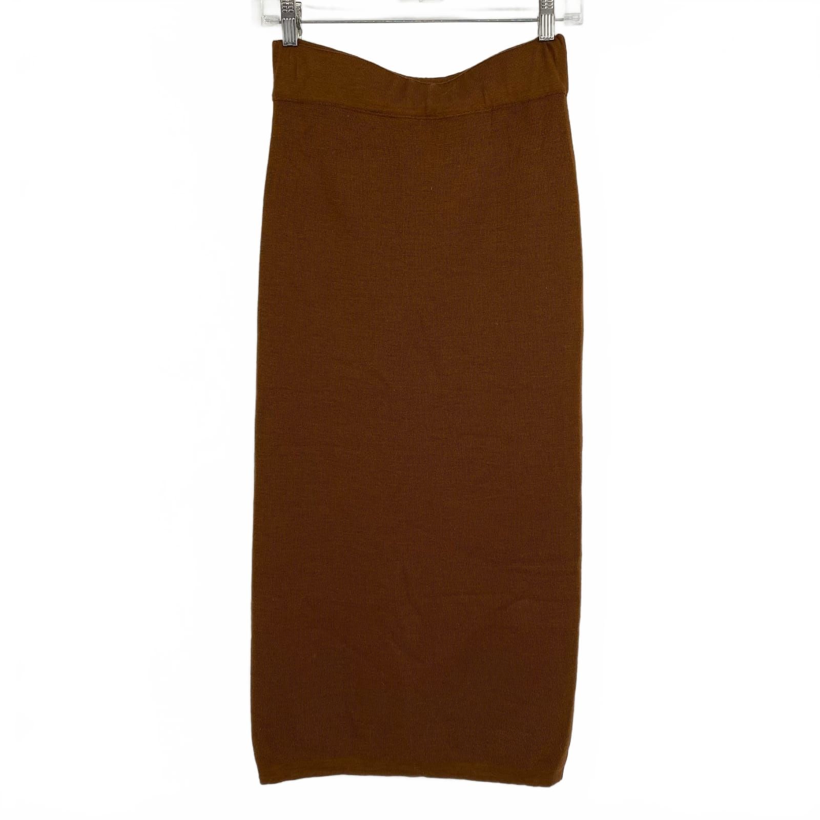 Floor Brown Wool-Acrylic Midi Skirt