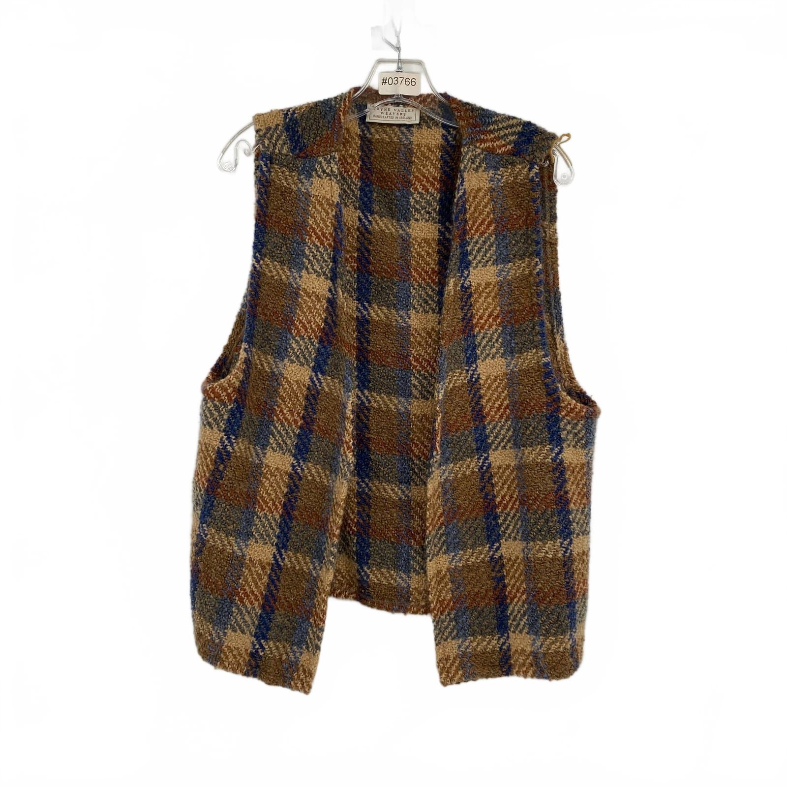 Boyne Valley Plaid Wool-Acrylic Vest Cardigan