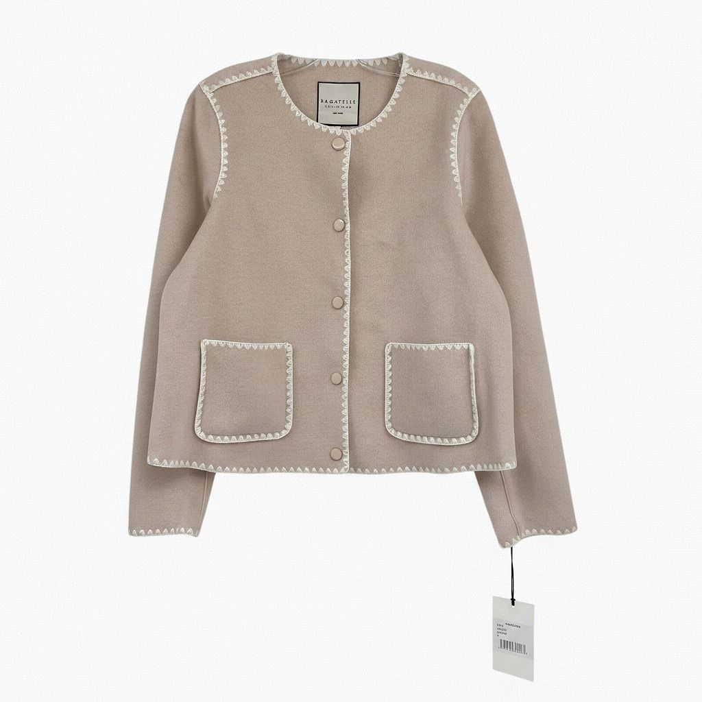 Bagatelle Blush Pink White Crochet Trim Jacket