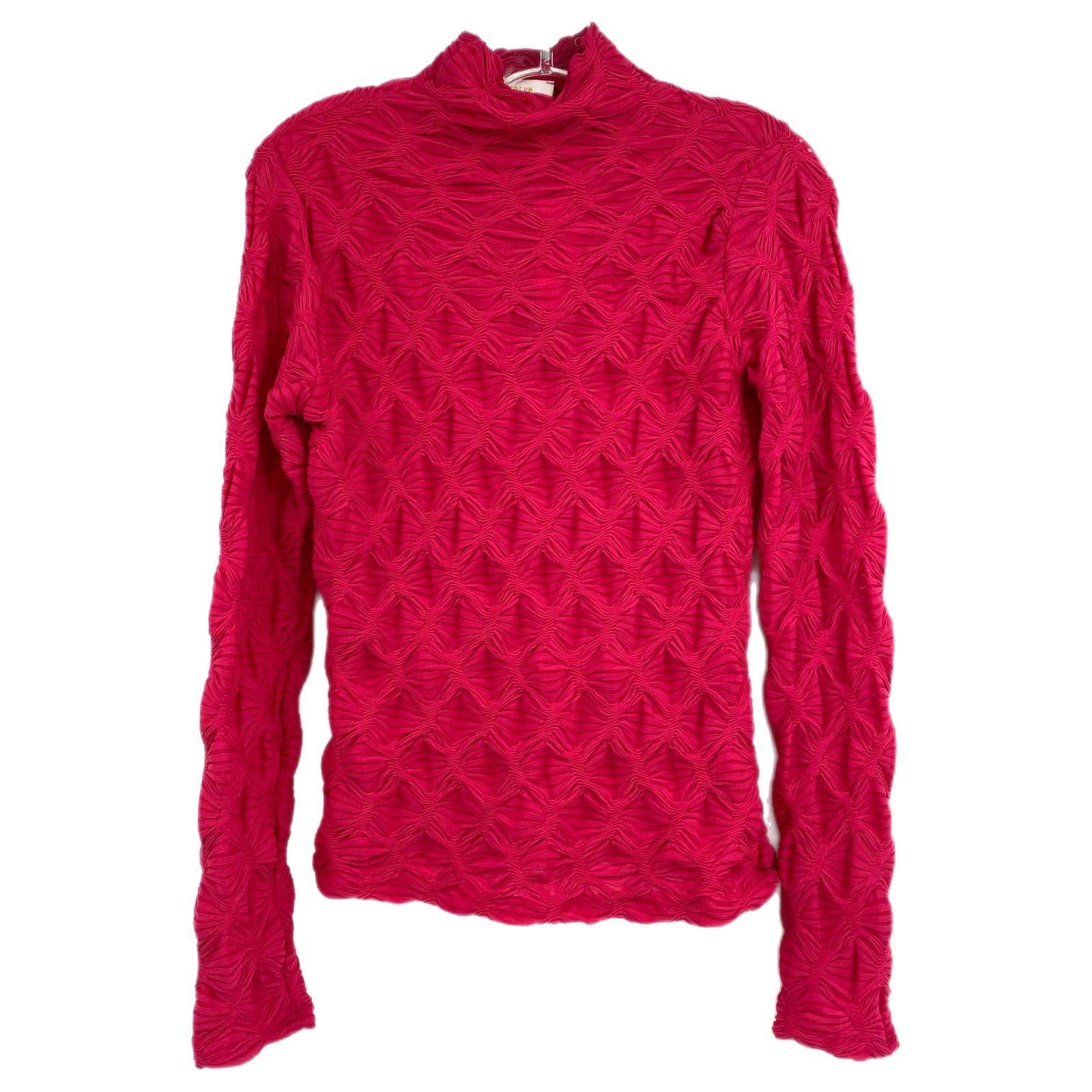 Maeve Pink Ruched Mock Neck Long Sleeve Top