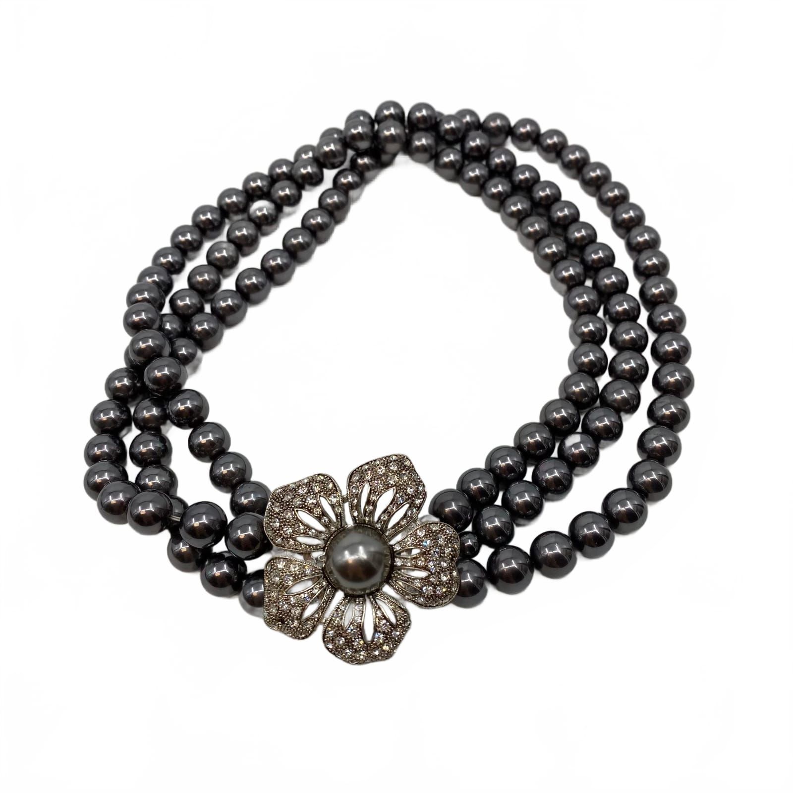 Vintage Silver Beaded Choker Necklace with Pendant