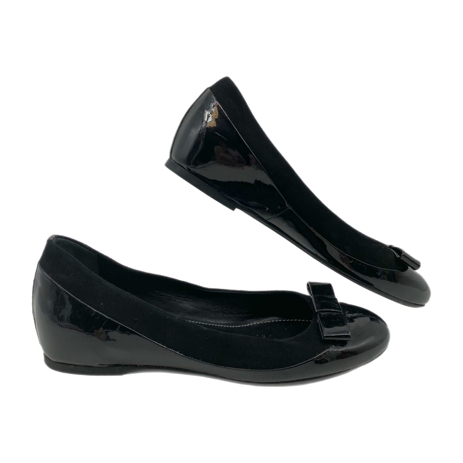 Guglielmo Rotta Black Patent Leather Bow Accent Flats