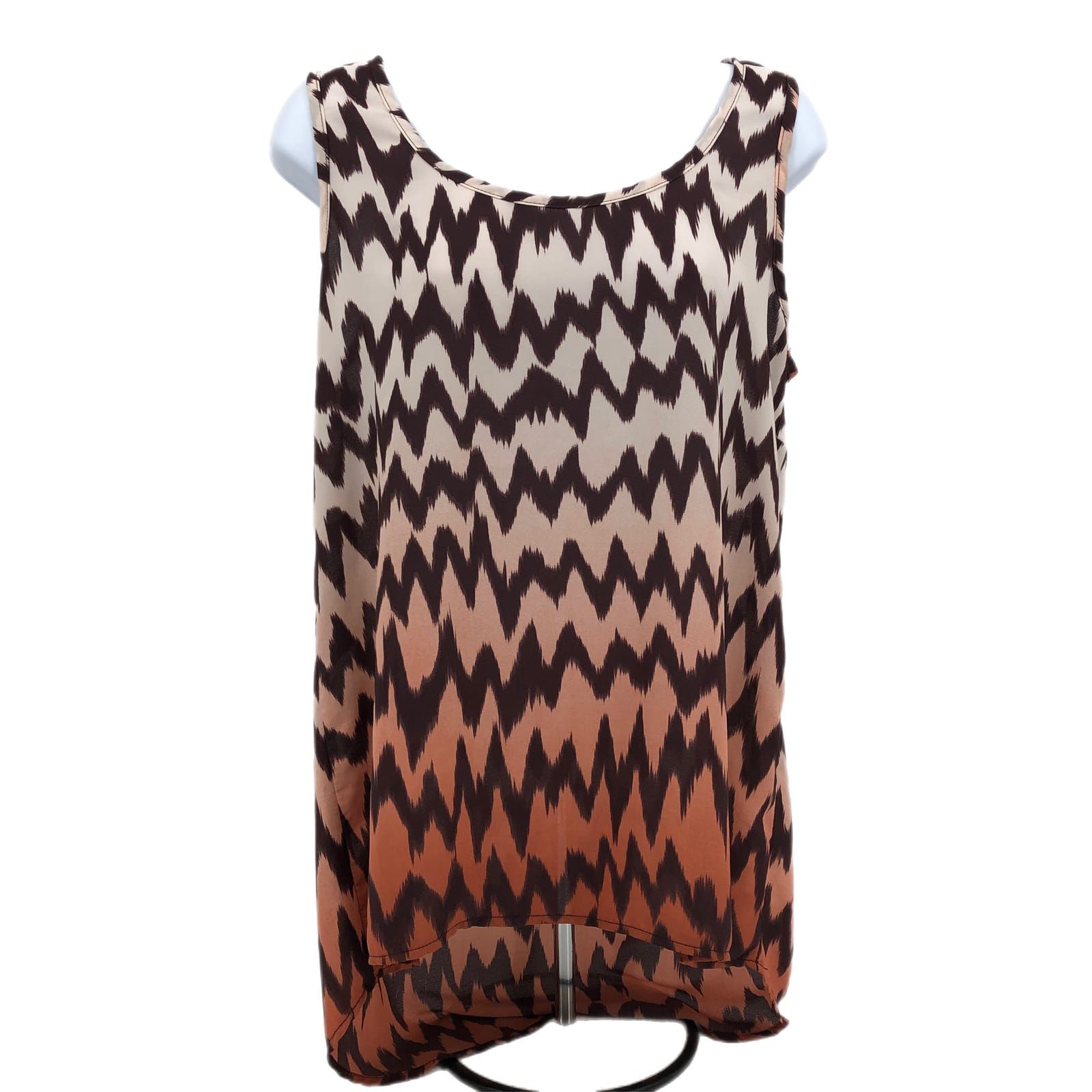 Pleione Brown/Red Boat Neck Tank Top Blouse