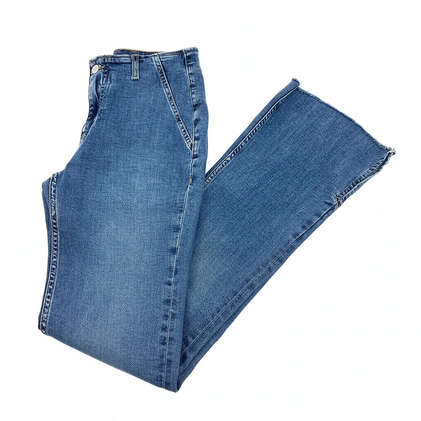 We The Free Blue Cotton Blend Flare Jeans