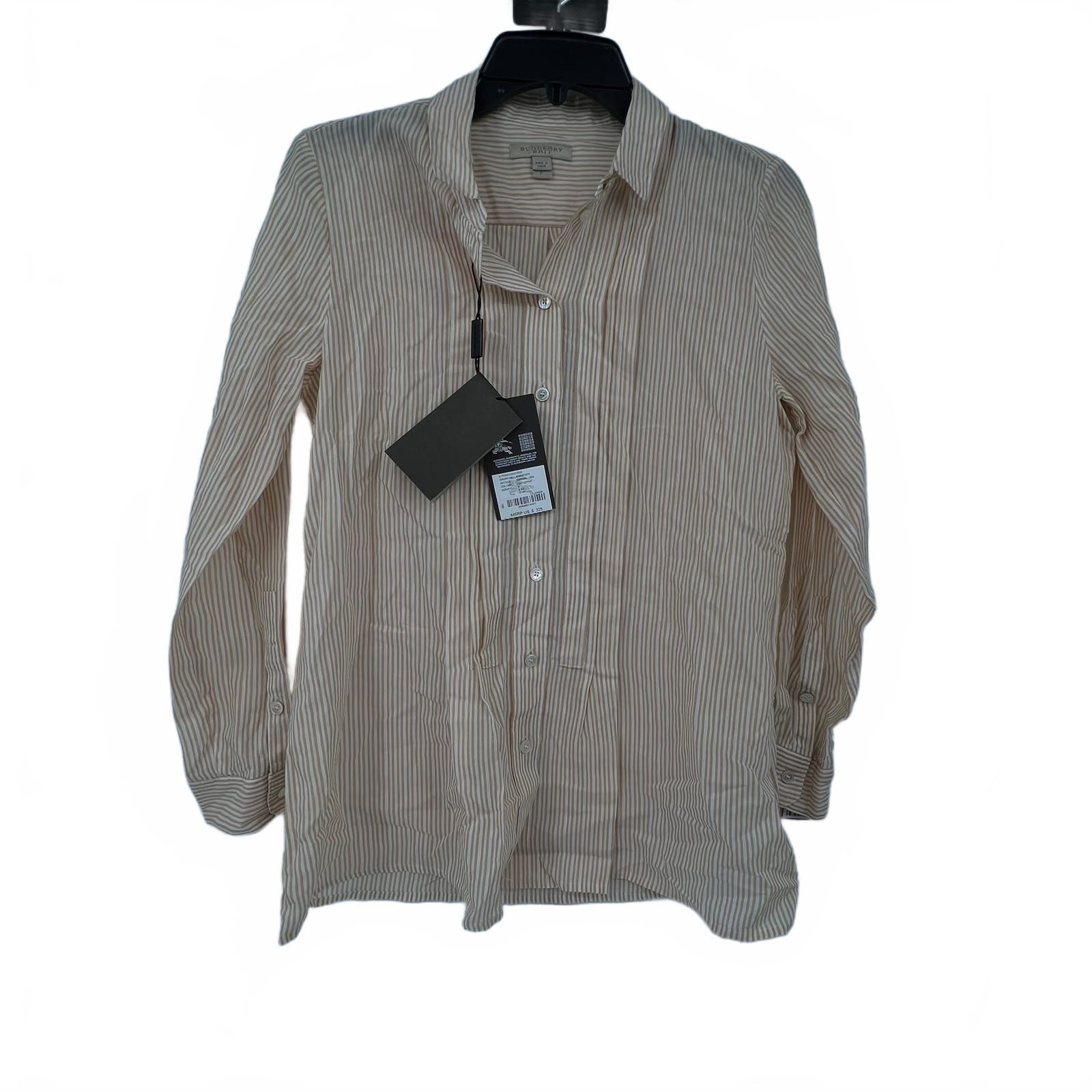 Burberry Brown/White Striped Button-Down Top