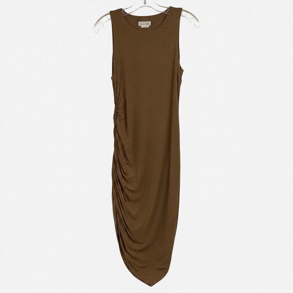 Lovers + Friends Brown Ruched Sleeveless Midi Dress