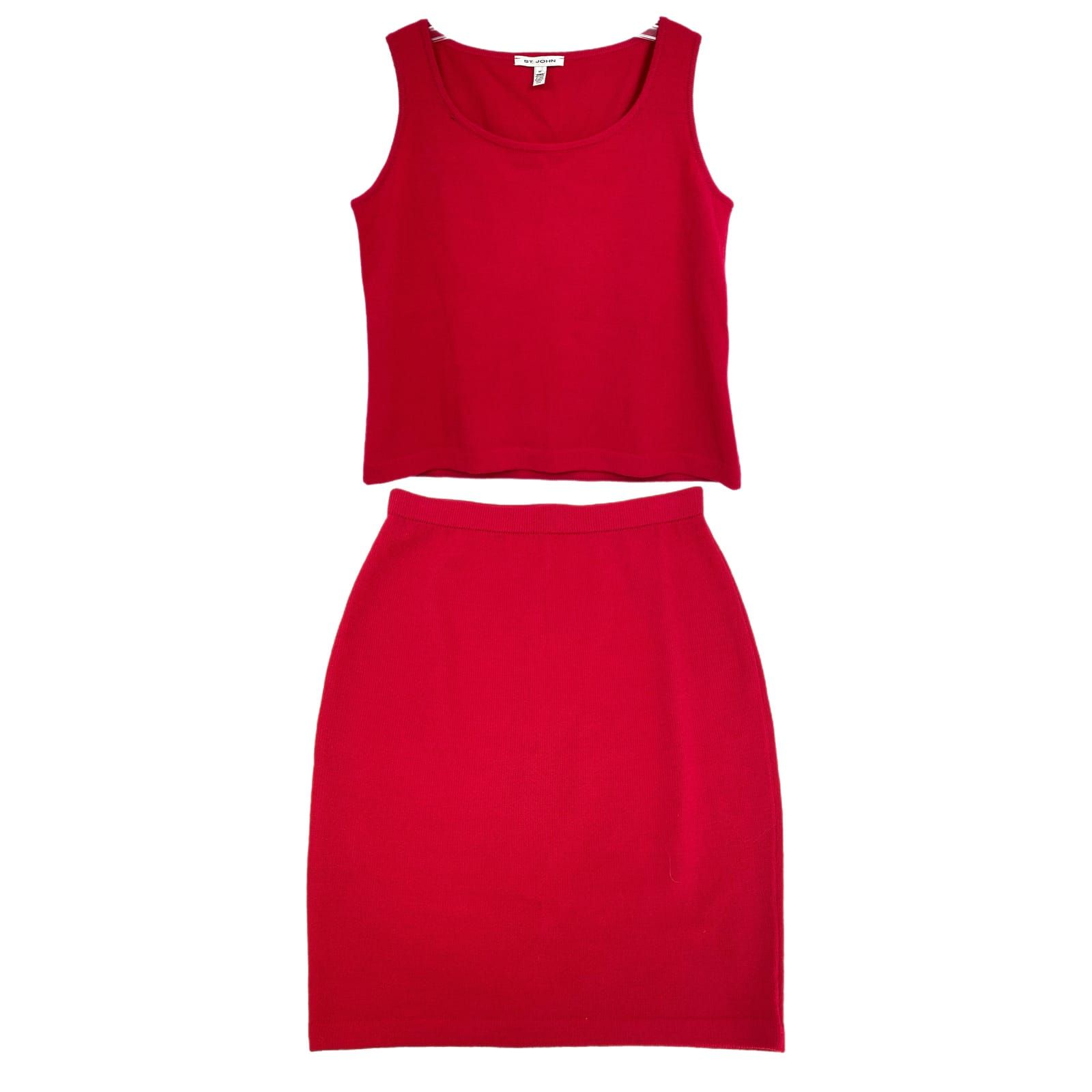 St. John Red Knit Tank and Skirt Set