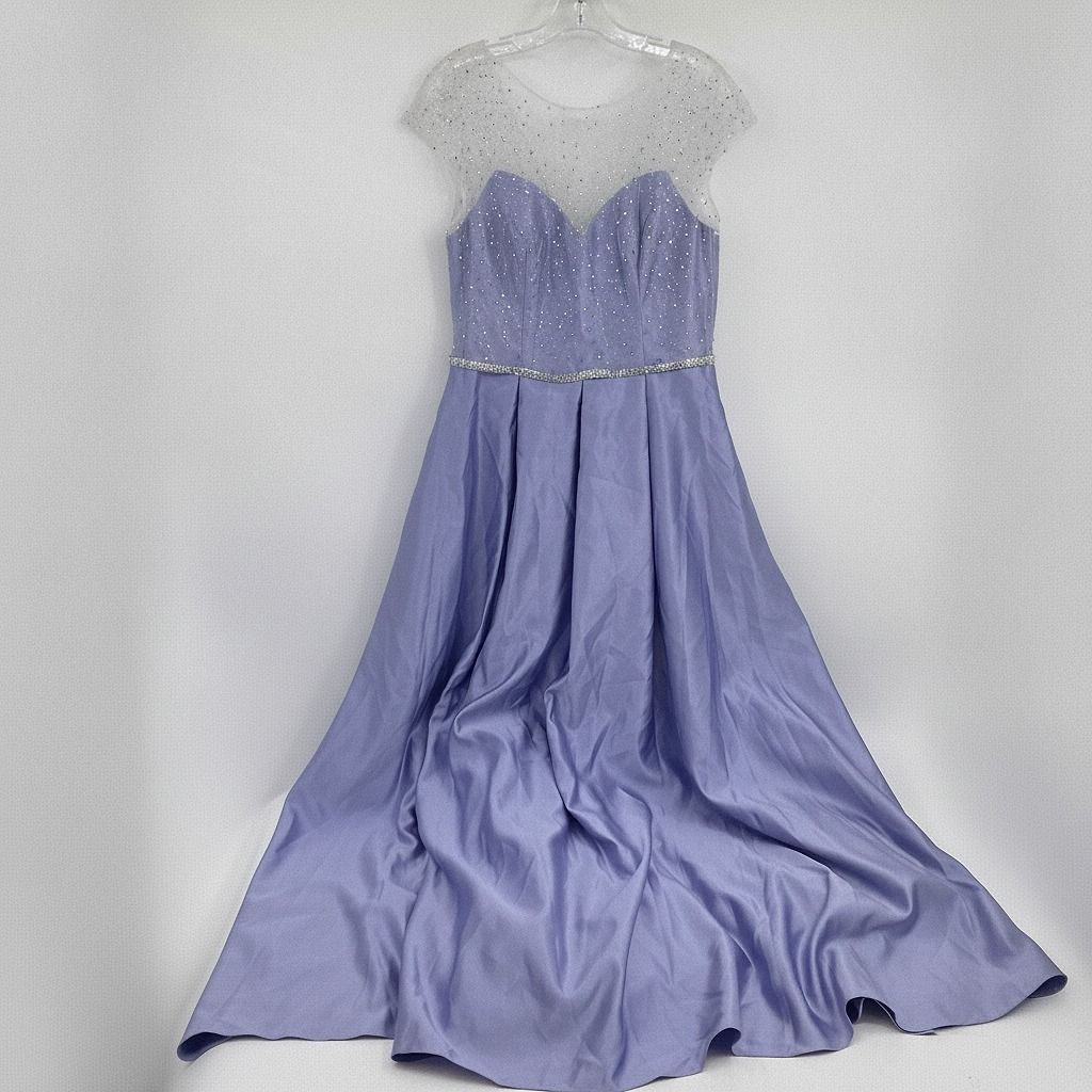 Jules & Cleo Lavender Glitter Mesh Accent Formal Maxi Dress