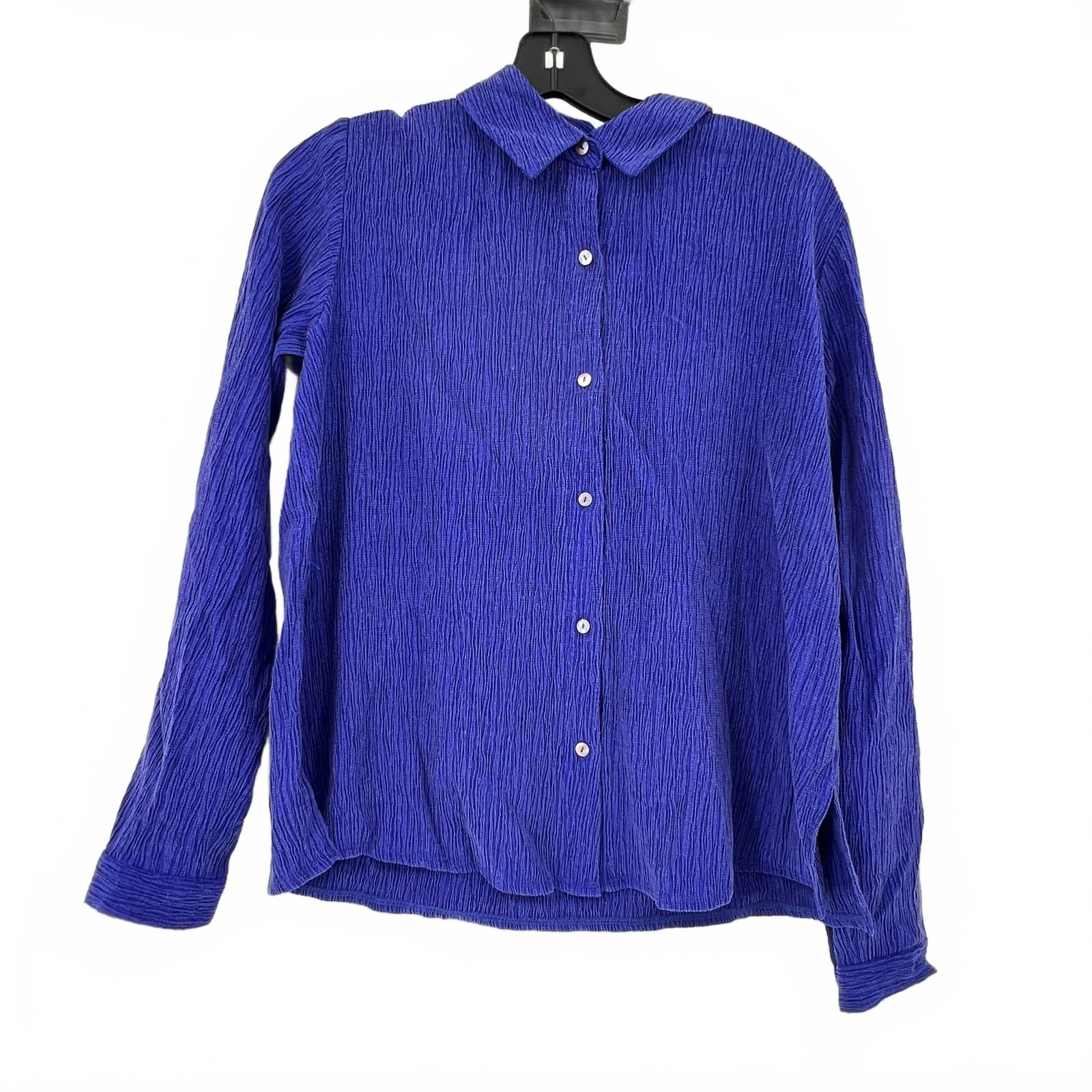 Eileen Fisher Purple Crinkle Button-Up