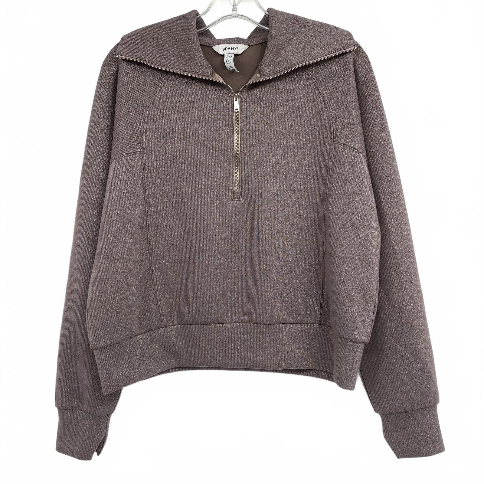 SPANX Taupe Brown Metallic Half Zip Sweatshirt