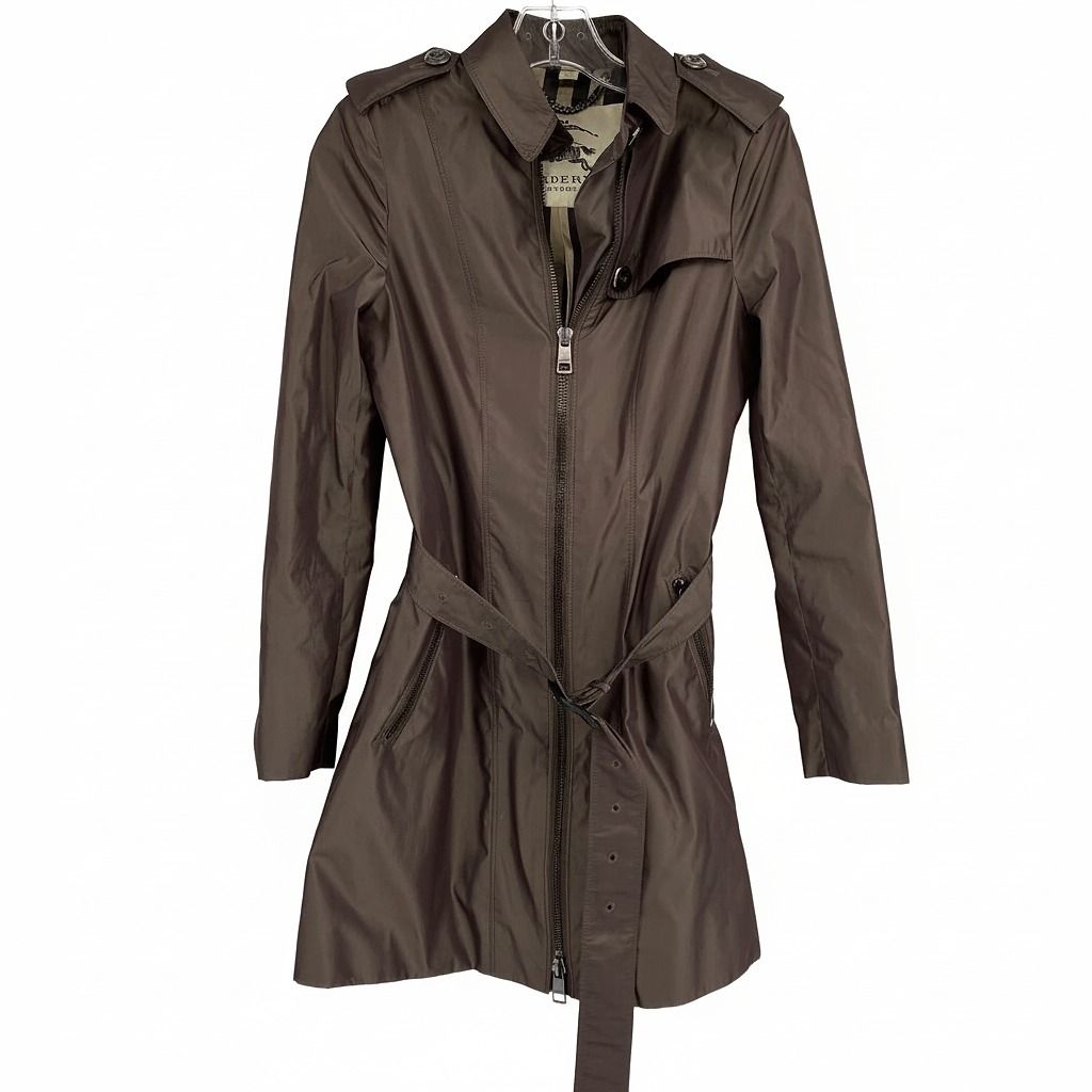 Burberry Brown Trench Coat Belted Zip-Up