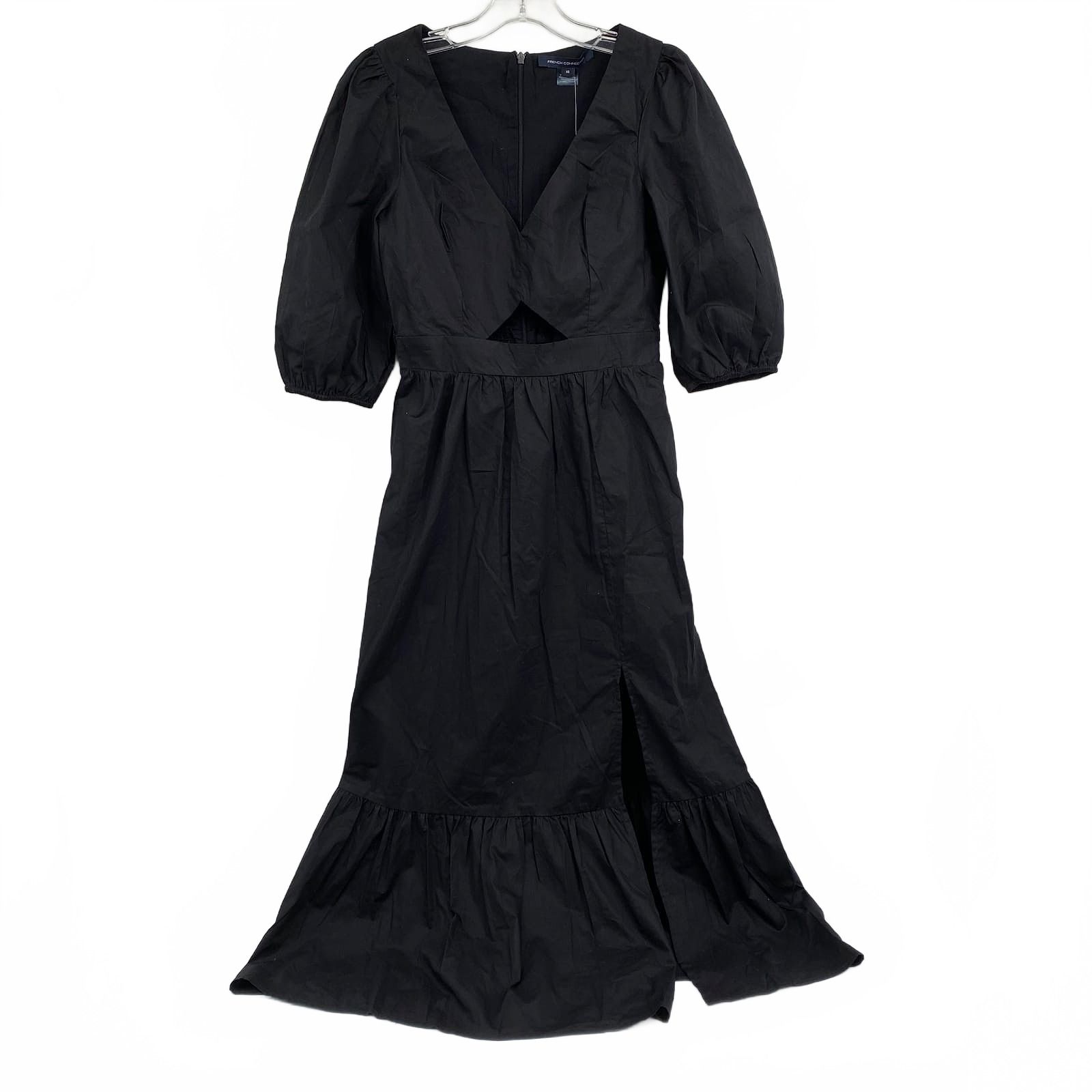 French Connection Black Cotton Cut-Out Midi Dress