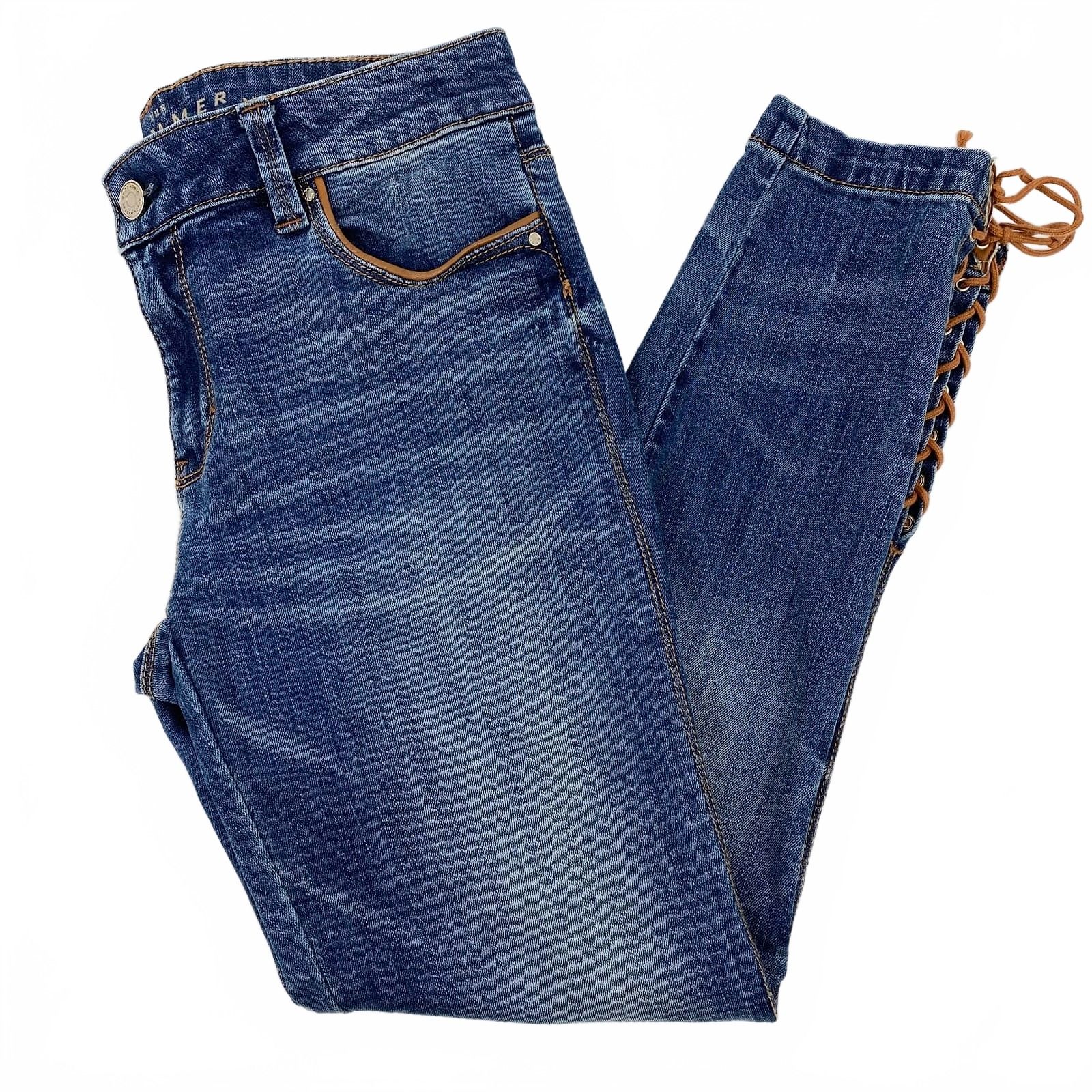 White House Black Market Dark Wash Lace-Up Accent Skimmer Skinny Jeans