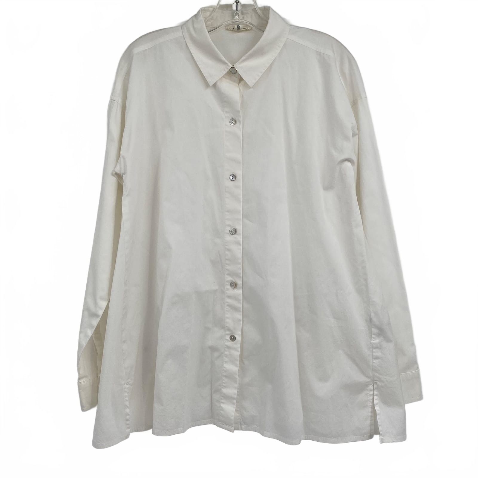 Eileen Fisher White Cotton Button-Down Blouse