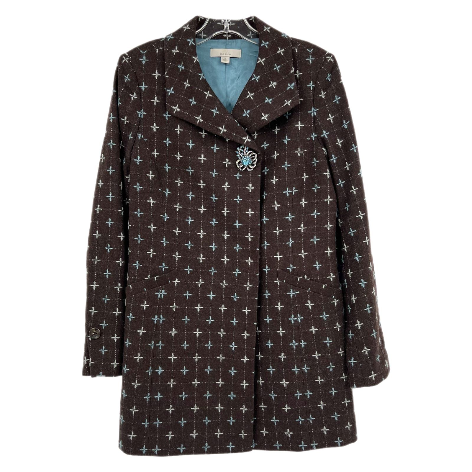 Caslon Brown & Blue Wool Blend Blazer Jacket