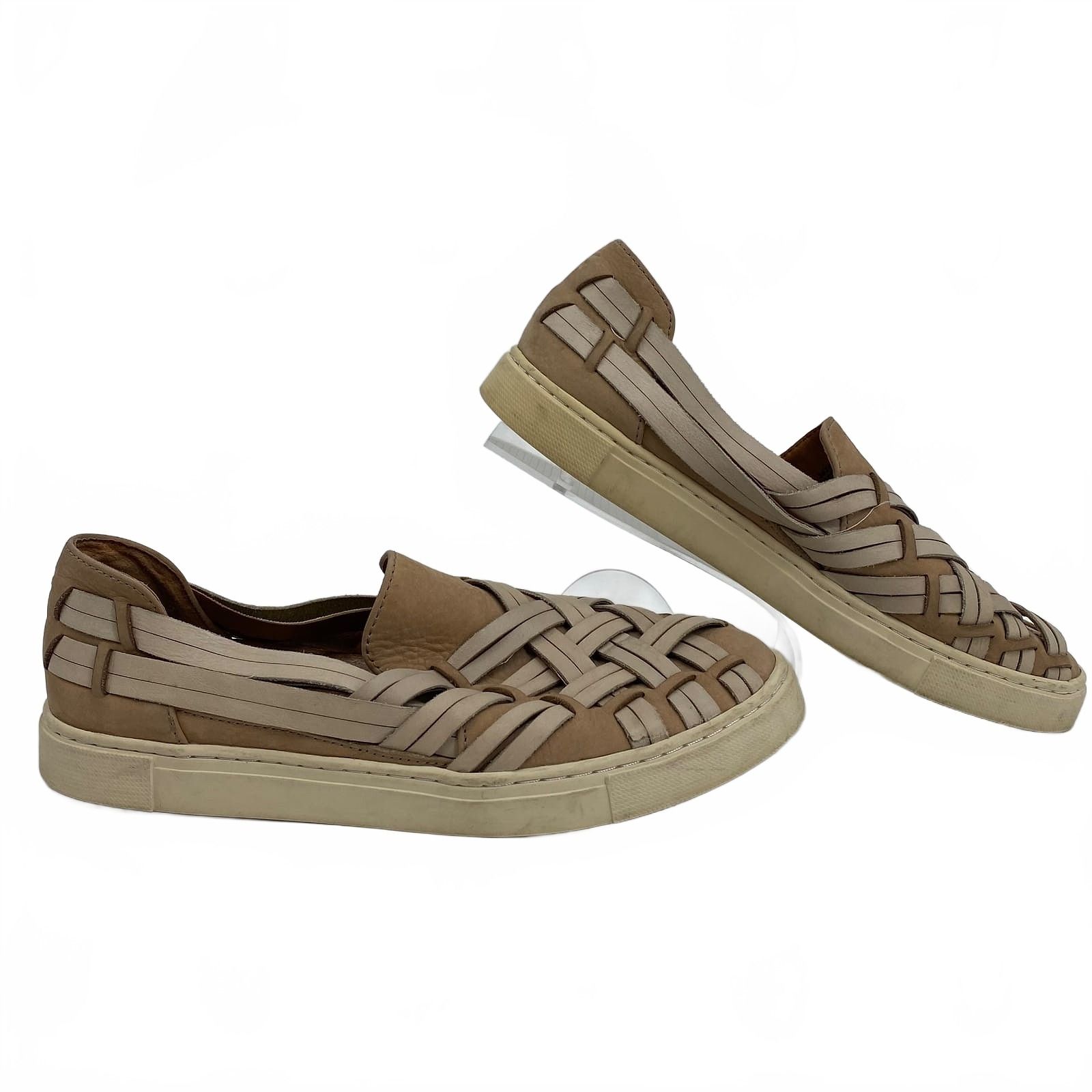 Frye Brown Beige Woven Leather Loafers