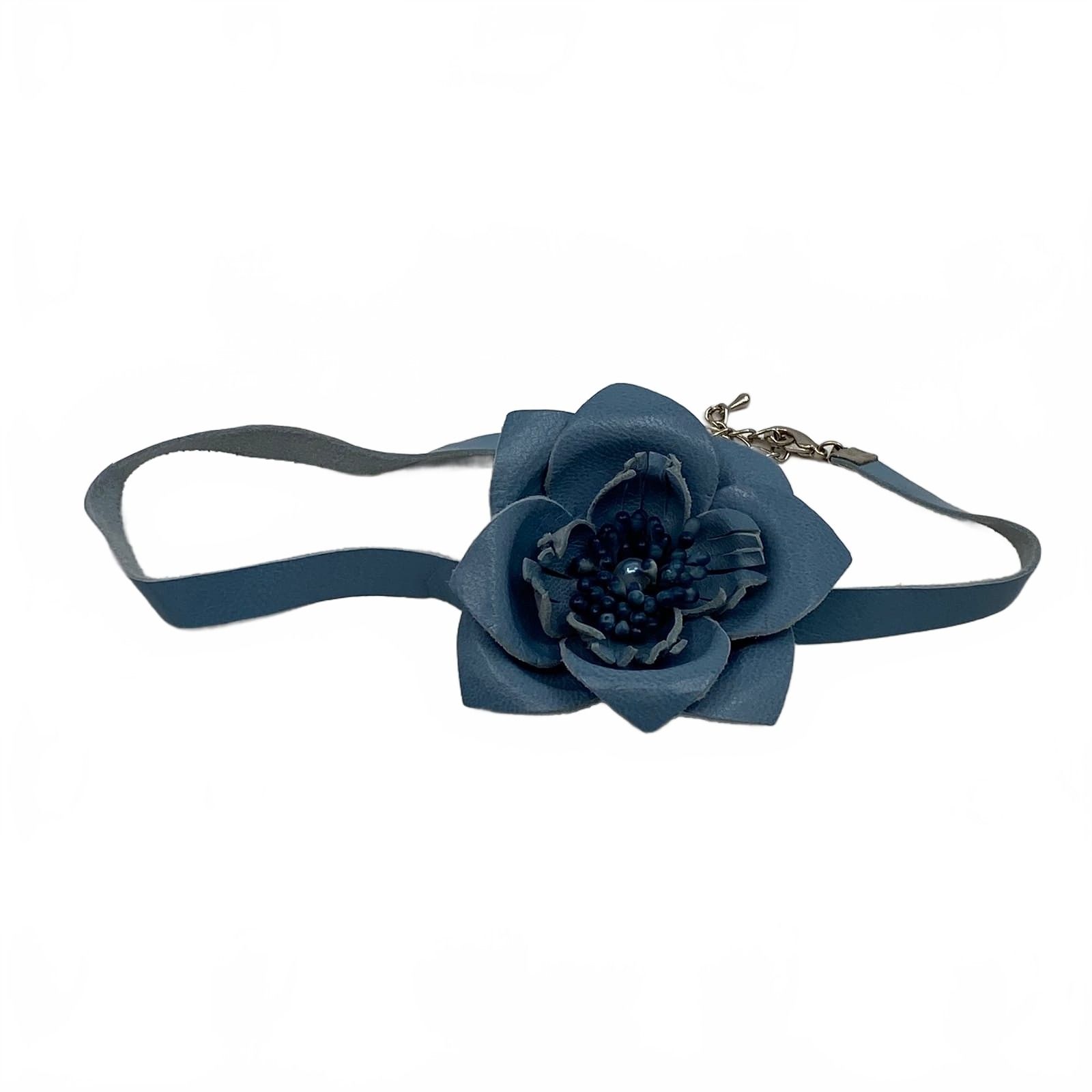 SR Blue Leather Choker Necklace