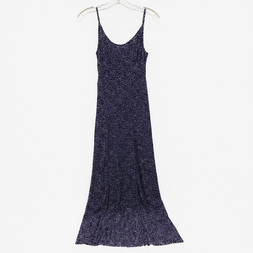 Free People Navy White Polka Dot Pleated Mesh Maxi Dress