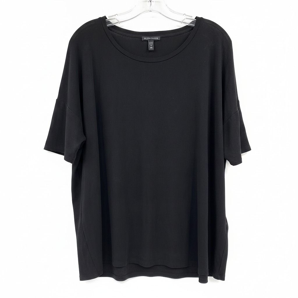 Eileen Fisher Black Silk Short Sleeve Top