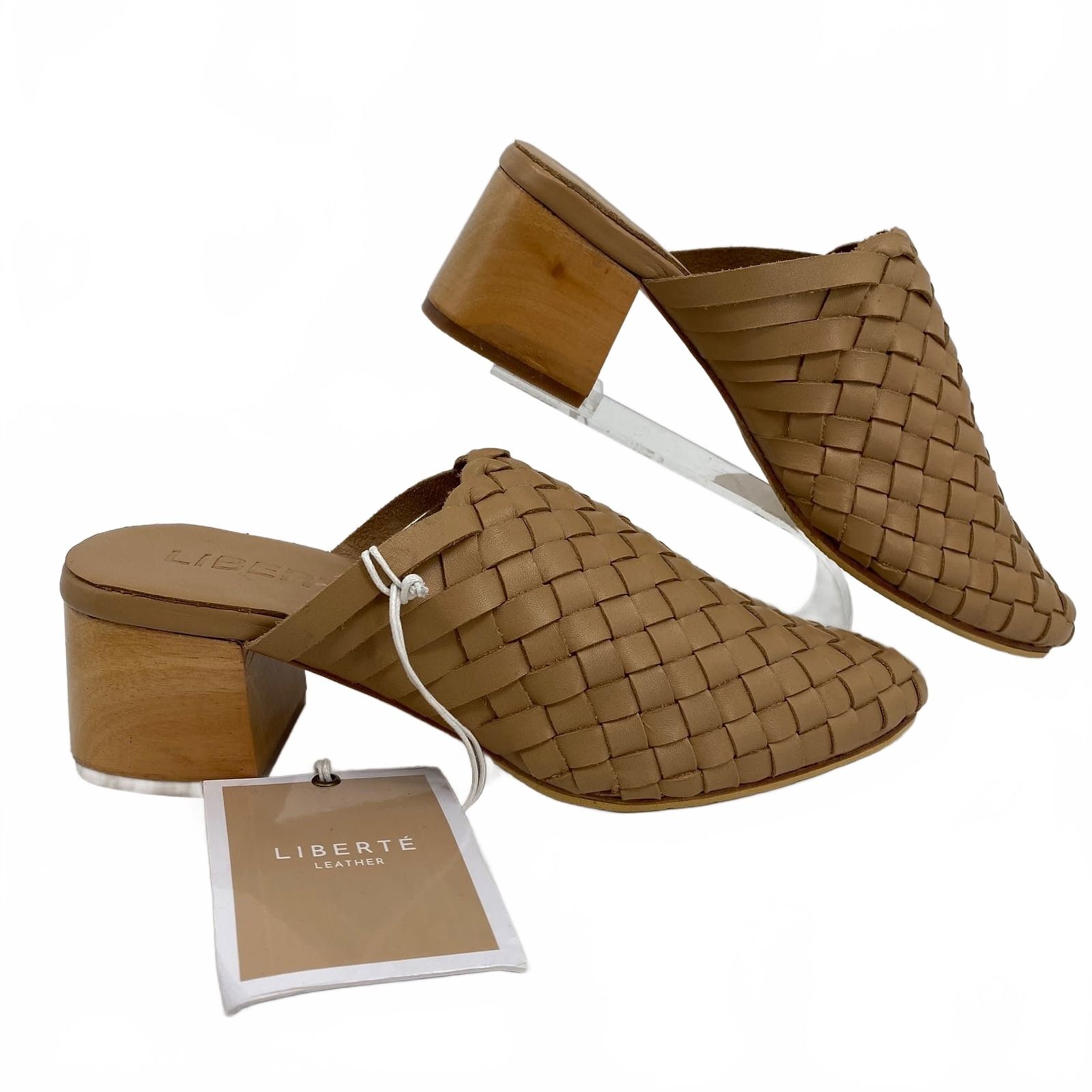 Liberte Tan Woven Leather Heeled Mules