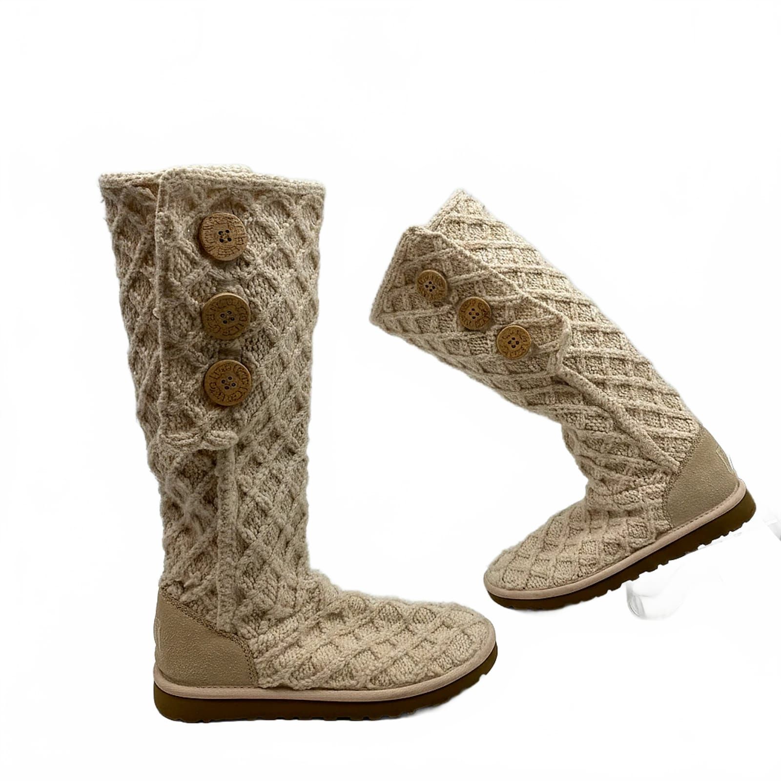 UGG Beige Cardy Lattice Knit Tall Boots