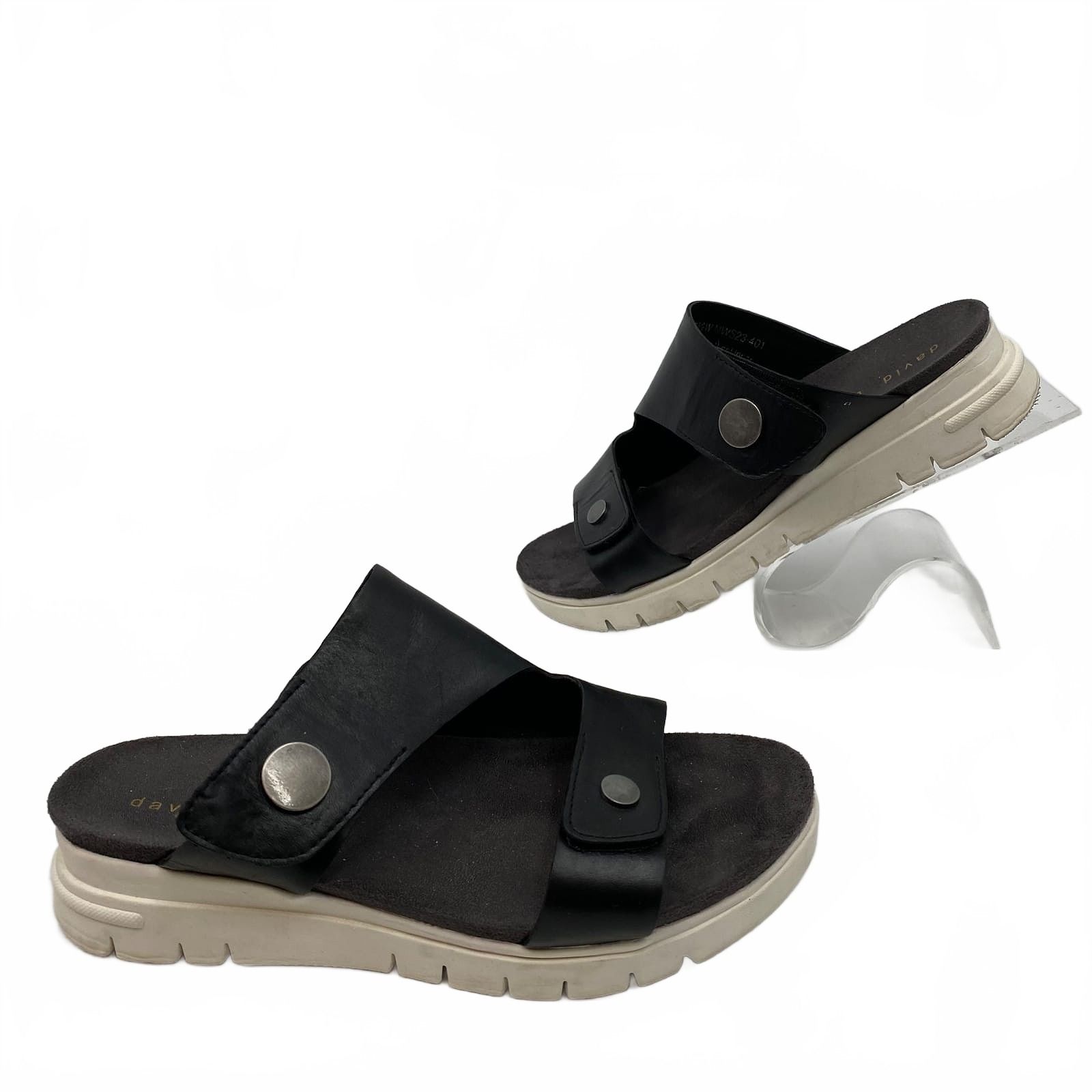 David Tate Black Leather Slip-On Sandals