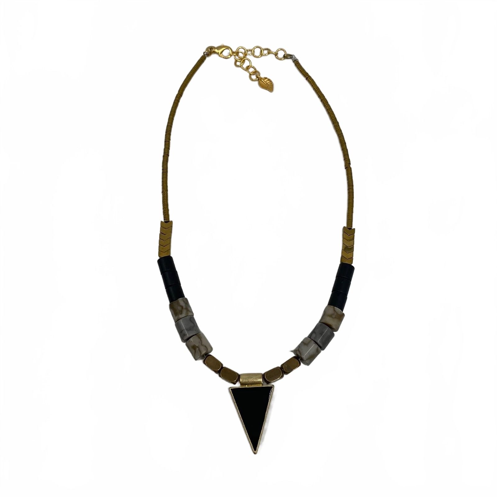 David Aubrey Gold Black Necklace Triangle Pendant