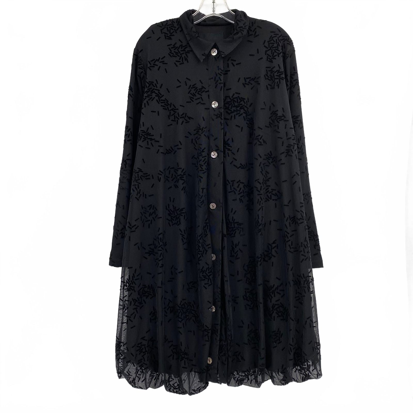 Bitte Kai Rand Black Patterned Mesh Bubble Hem Button Down Midi Dress