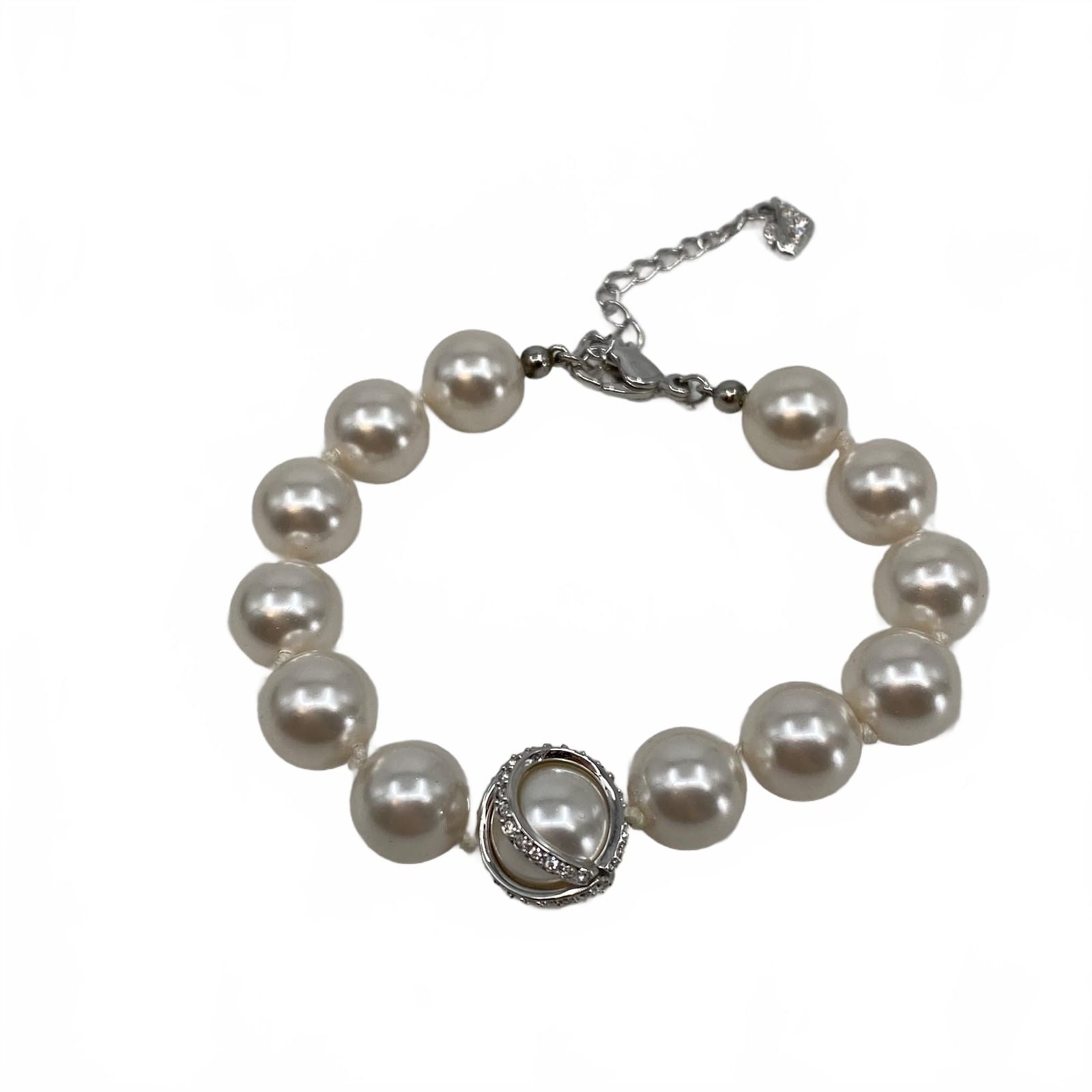 Swarovski White Silver Bracelet Pearl crystal Beaded