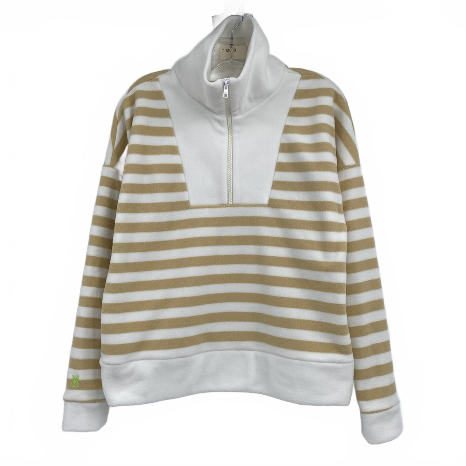 Dudley Stephens White Beige Striped 1/2 Zip Fleece Pullover