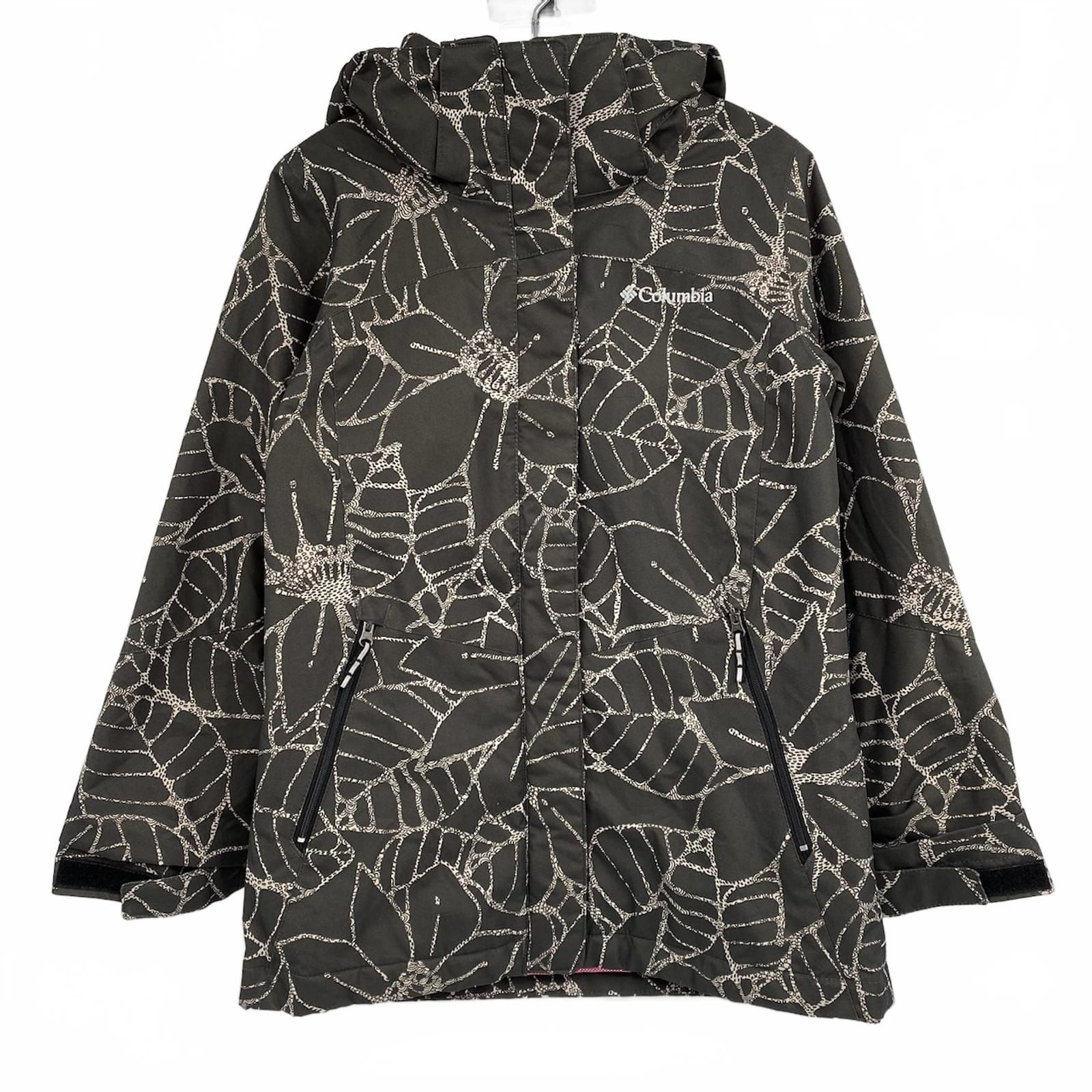 Columbia Gray White Flower Print Zip-Up Omni-Tech Jacket