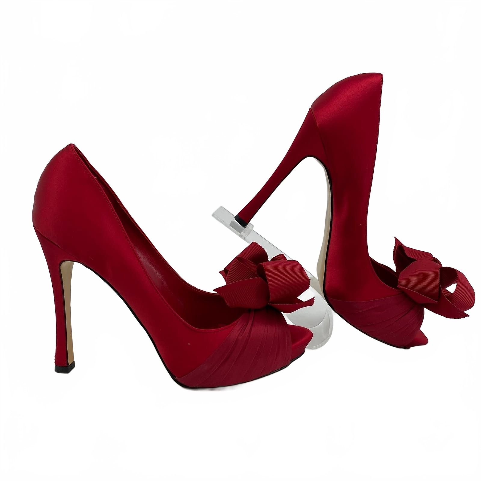 RSVP Red Satin Bow Peep Toe Heels