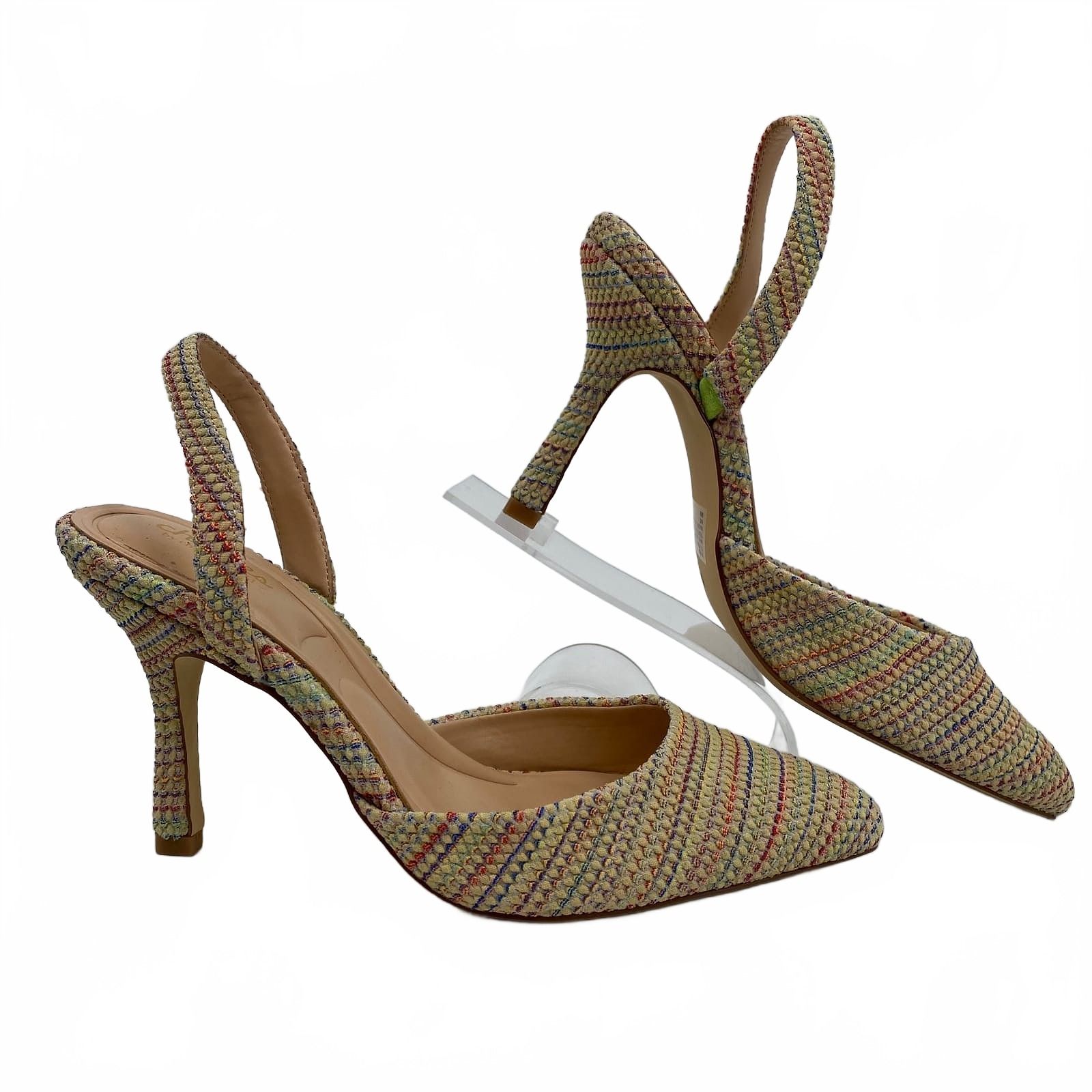 Charles David Yellow Green Multicolored Knit Slingback Heels